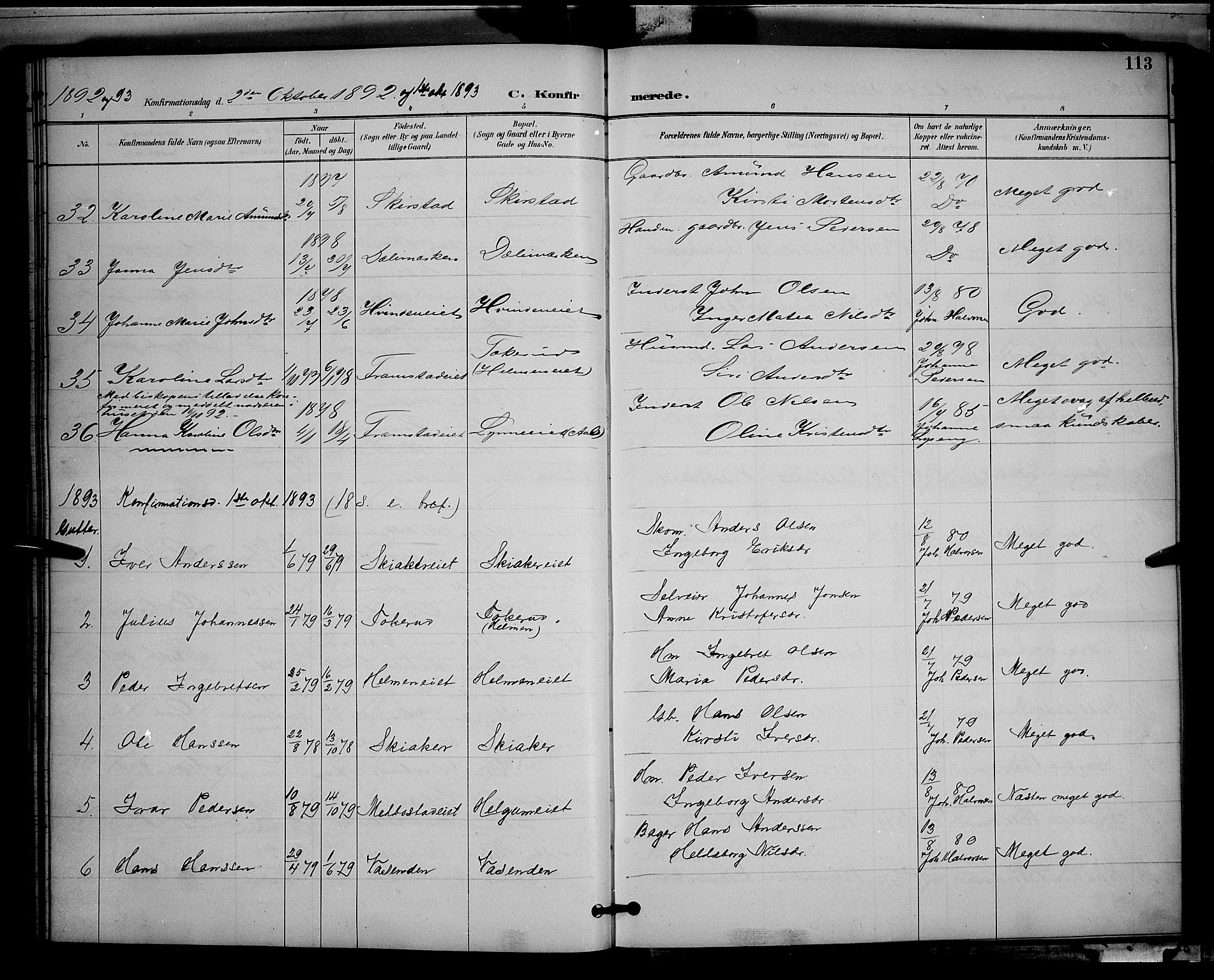 Gran prestekontor, SAH/PREST-112/H/Ha/Hab/L0005: Parish register (copy) no. 5, 1892-1900, p. 113