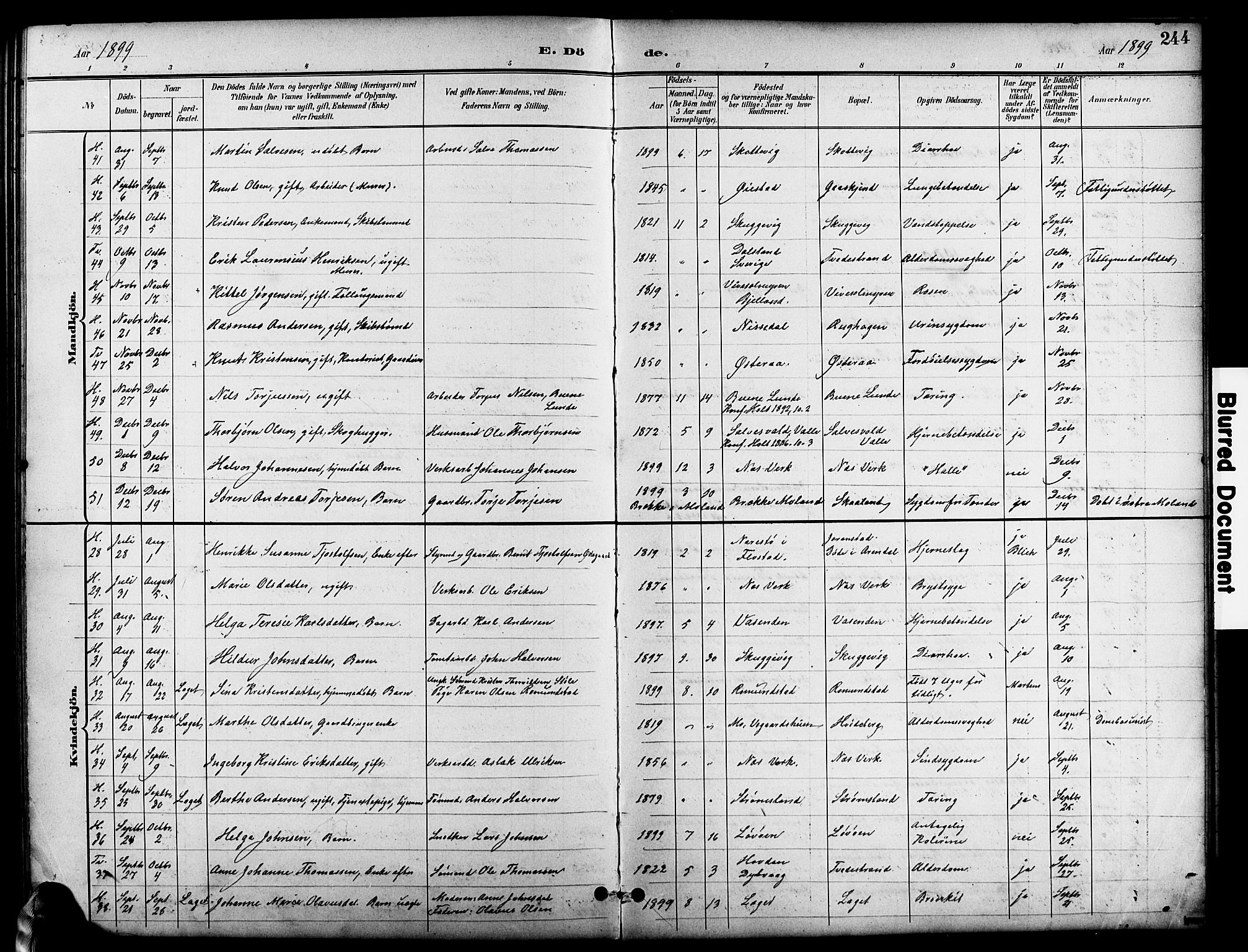 Holt sokneprestkontor, SAK/1111-0021/F/Fb/L0011: Parish register (copy) no. B 11, 1897-1921, p. 244