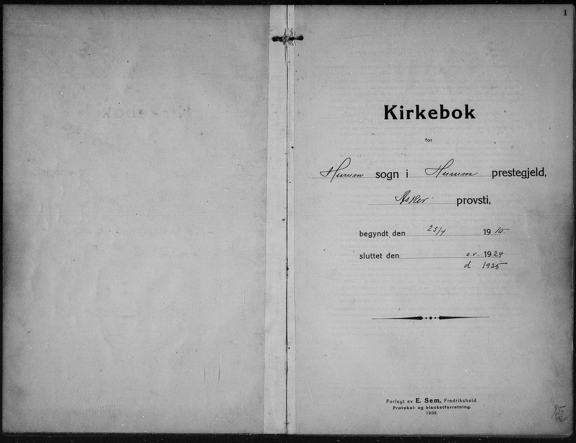 Hurum kirkebøker, SAKO/A-229/F/Fa/L0017: Parish register (official) no. 17, 1910-1925, p. 1