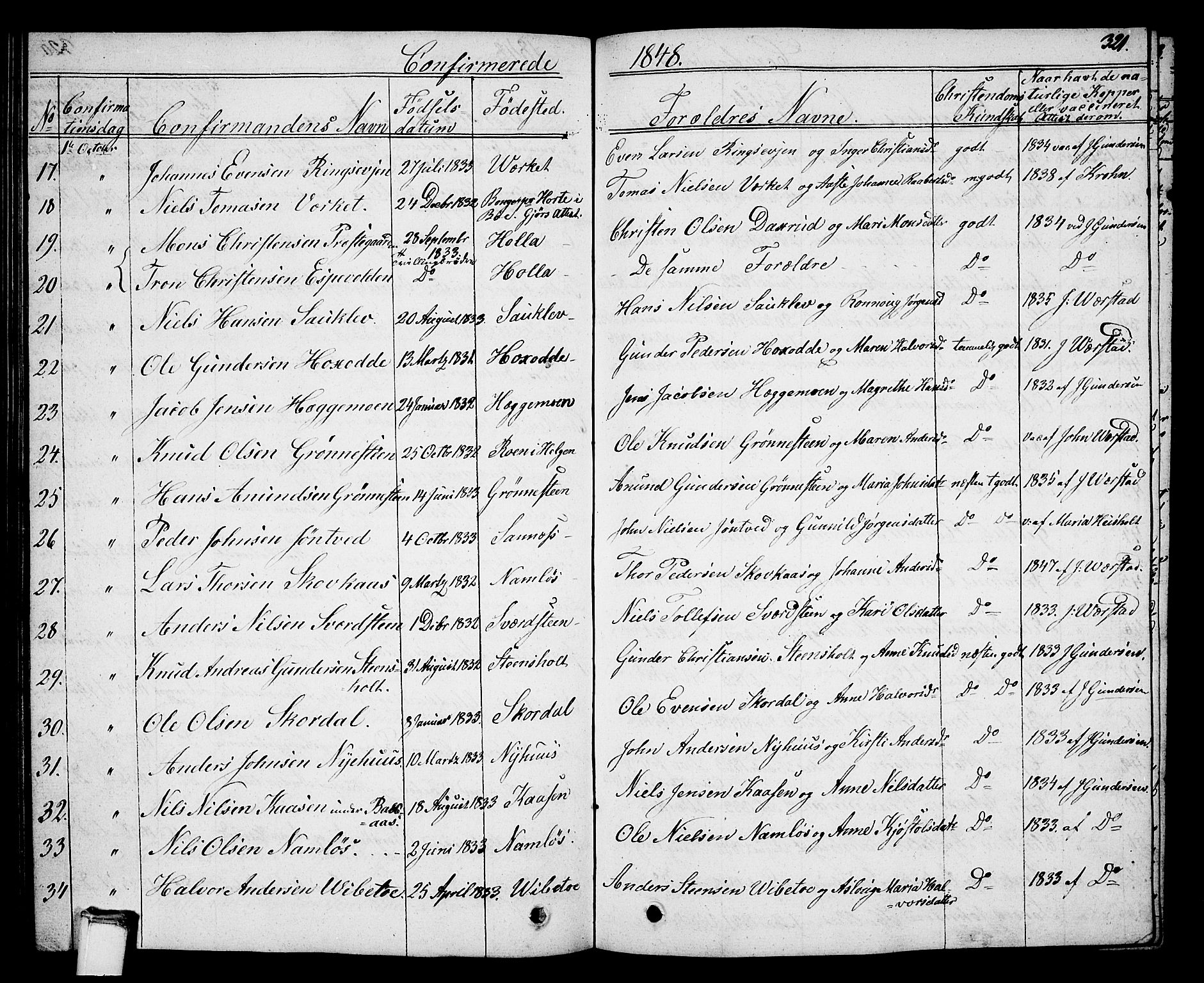 Holla kirkebøker, AV/SAKO-A-272/G/Ga/L0002: Parish register (copy) no. I 2, 1830-1848, p. 321