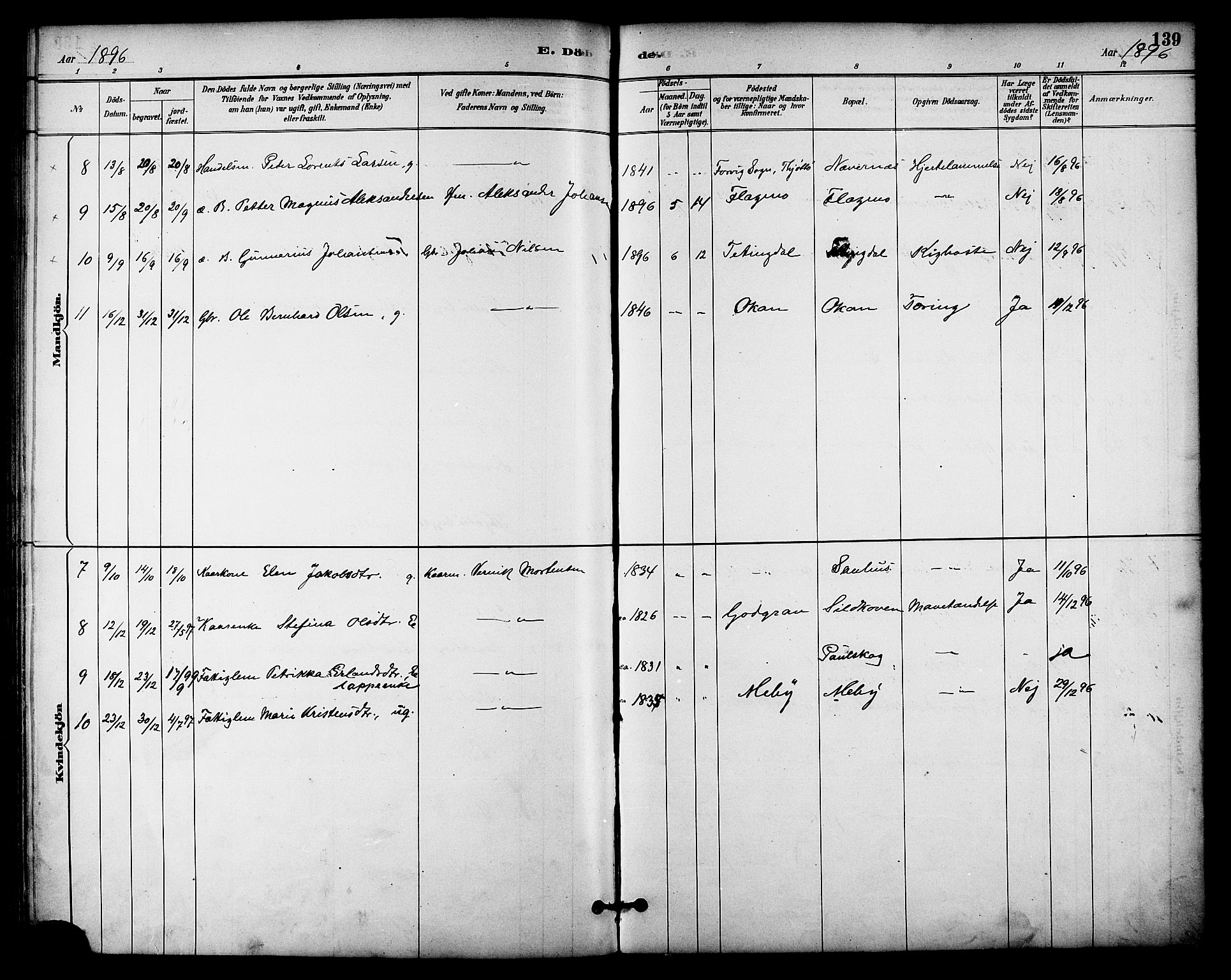 Ministerialprotokoller, klokkerbøker og fødselsregistre - Nordland, AV/SAT-A-1459/814/L0226: Parish register (official) no. 814A07, 1886-1898, p. 139