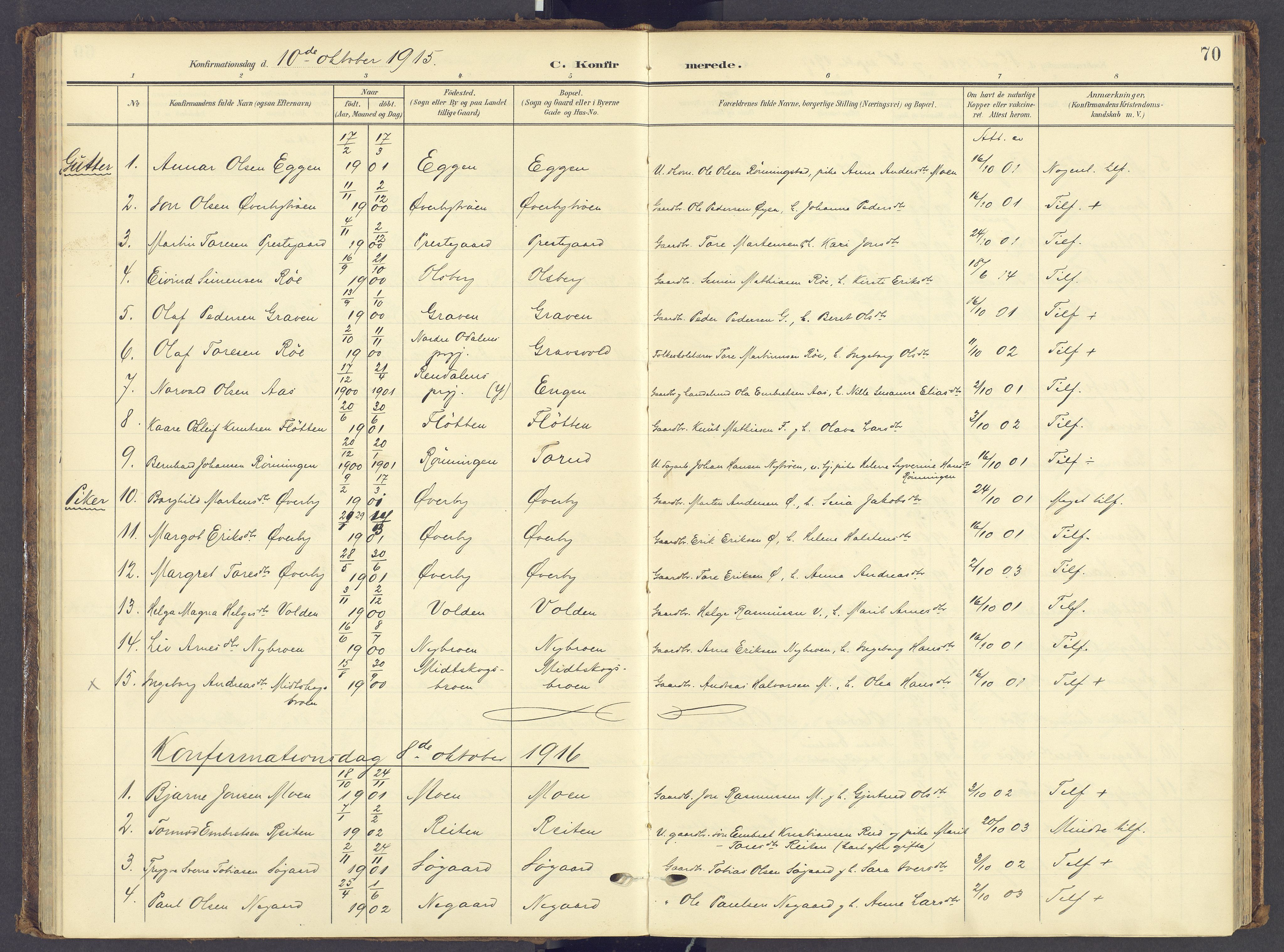 Tynset prestekontor, AV/SAH-PREST-058/H/Ha/Haa/L0028: Parish register (official) no. 28, 1902-1929, p. 70