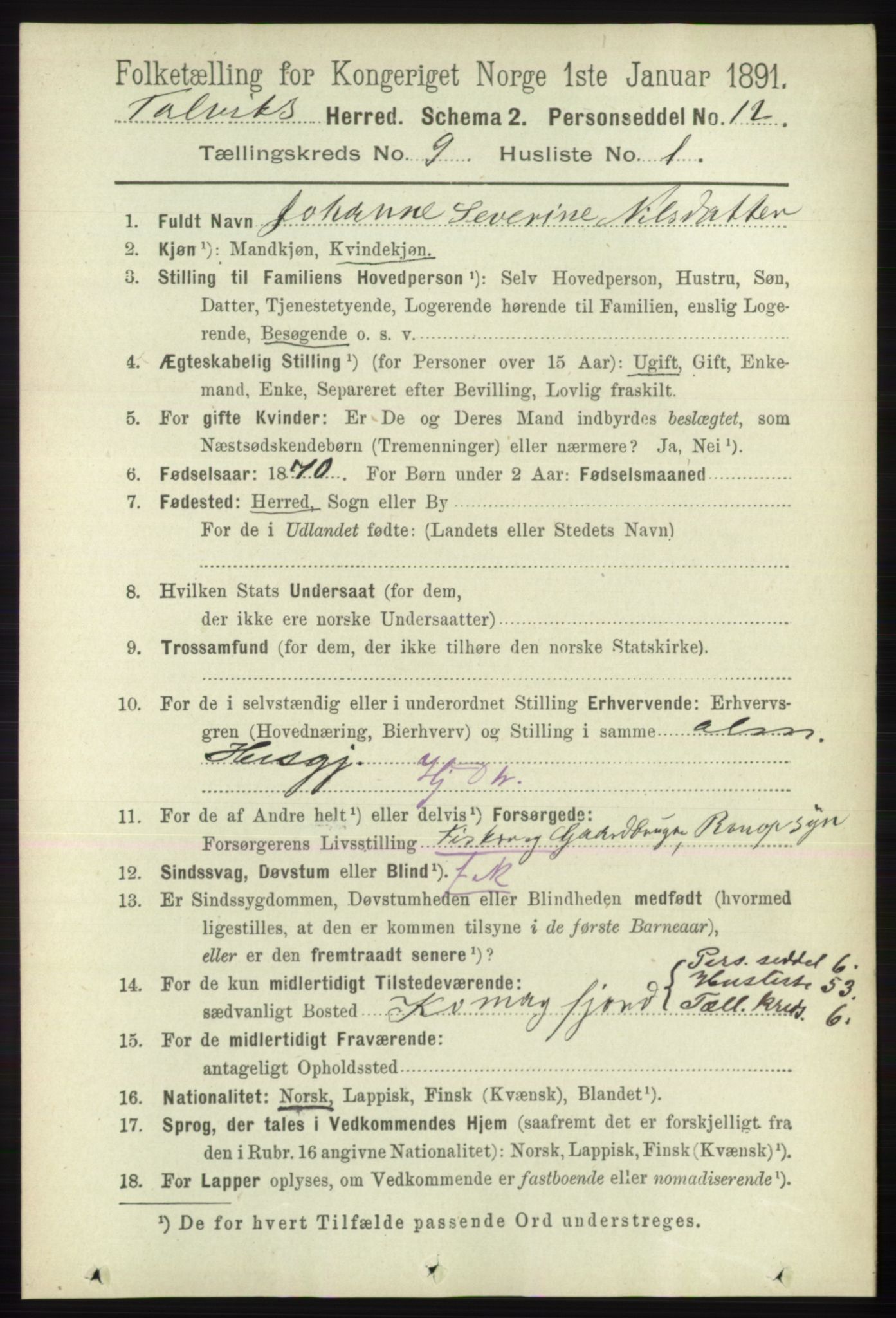 RA, 1891 census for 2013 Talvik, 1891, p. 2181