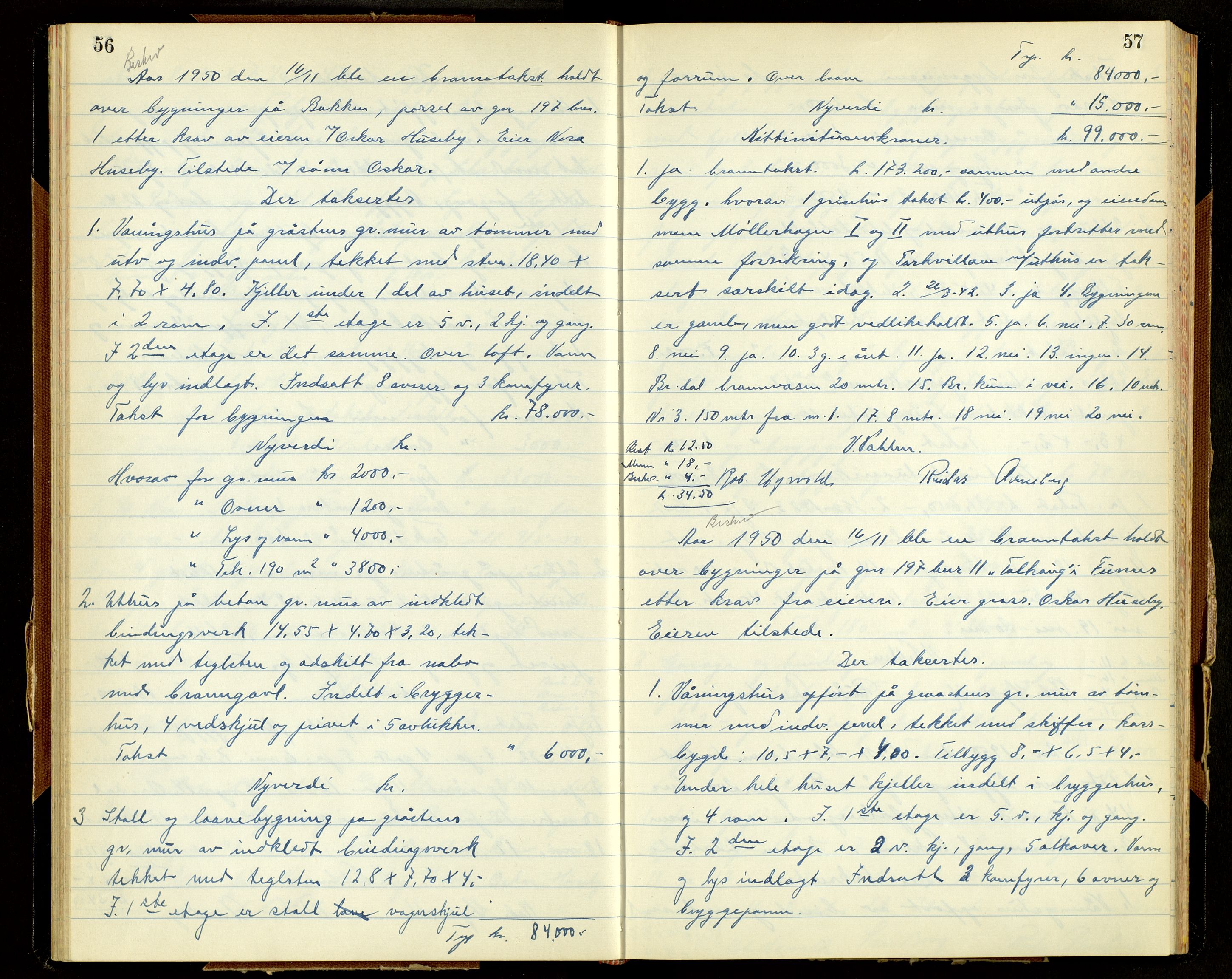 Norges Brannkasse, Furnes, AV/SAH-NBRANF-004/F/L0005: Branntakstprotokoll, 1950-1958, p. 56-57
