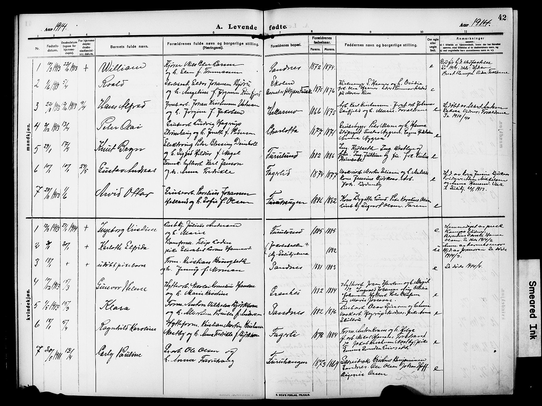 Ministerialprotokoller, klokkerbøker og fødselsregistre - Nordland, AV/SAT-A-1459/850/L0710: Parish register (official) no. 850A02, 1910-1920, p. 42