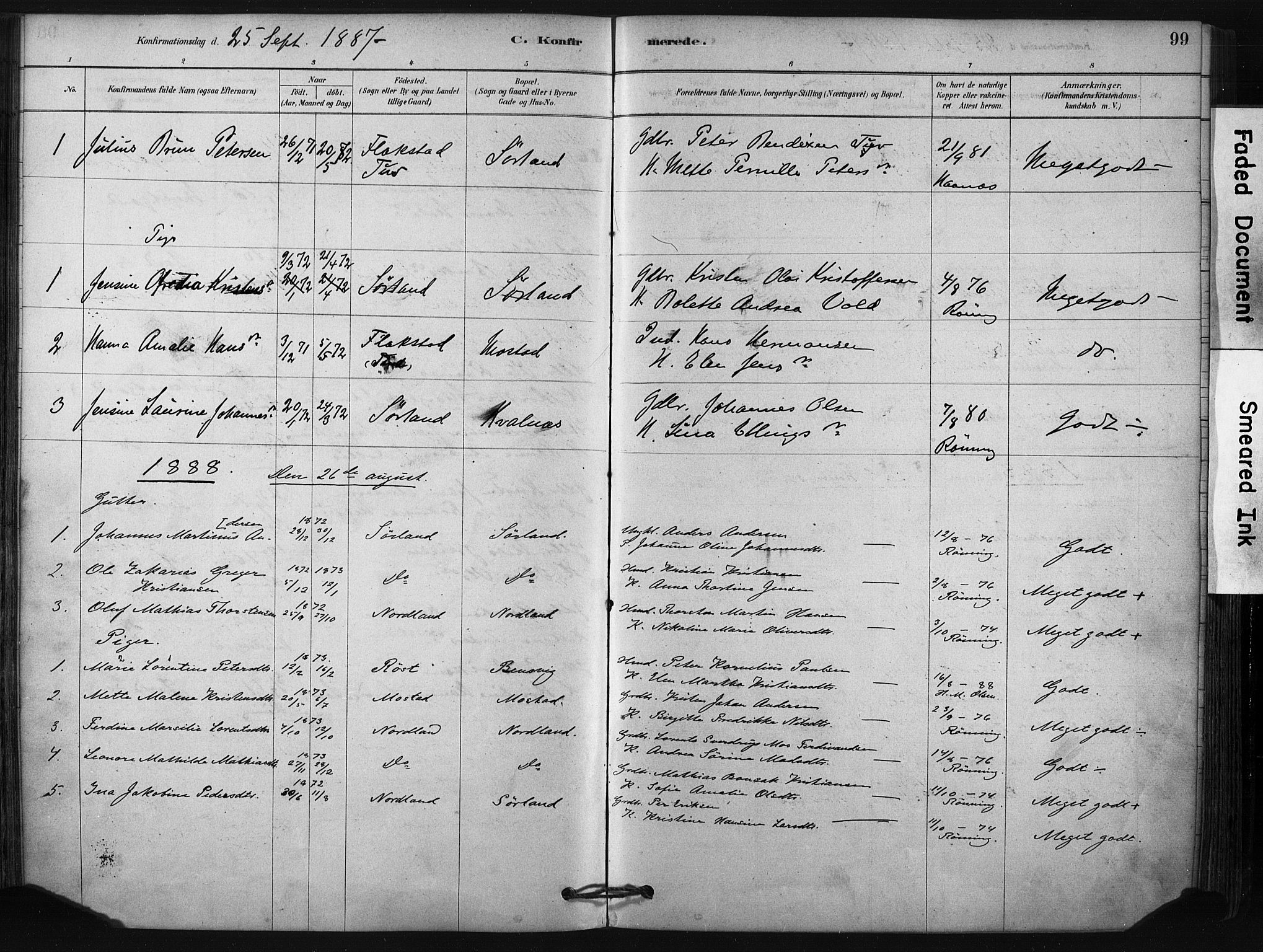 Ministerialprotokoller, klokkerbøker og fødselsregistre - Nordland, AV/SAT-A-1459/807/L0122: Parish register (official) no. 807A05, 1880-1902, p. 99