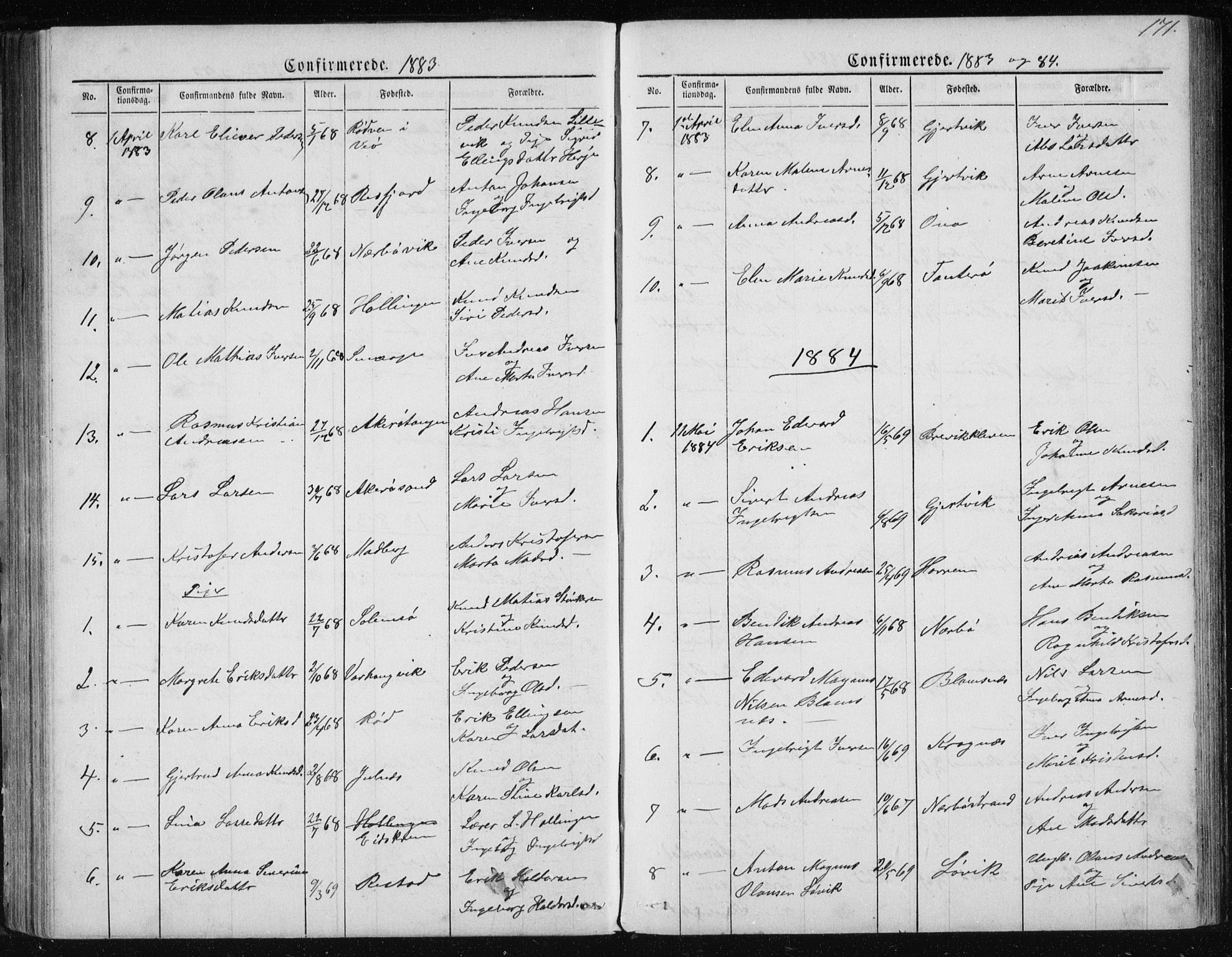 Ministerialprotokoller, klokkerbøker og fødselsregistre - Møre og Romsdal, SAT/A-1454/560/L0724: Parish register (copy) no. 560C01, 1867-1892, p. 171