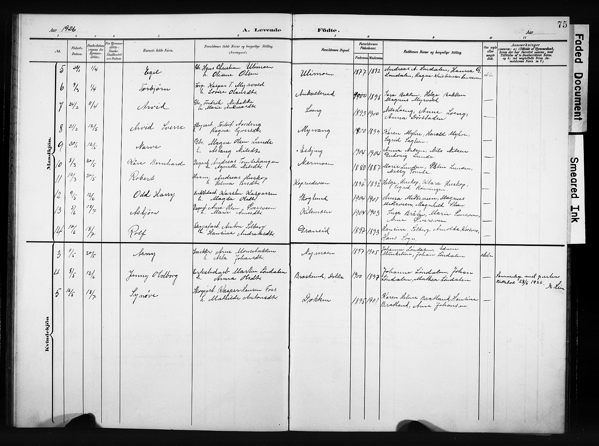 Nordre Land prestekontor, AV/SAH-PREST-124/H/Ha/Hab/L0006: Parish register (copy) no. 6, 1905-1929, p. 75