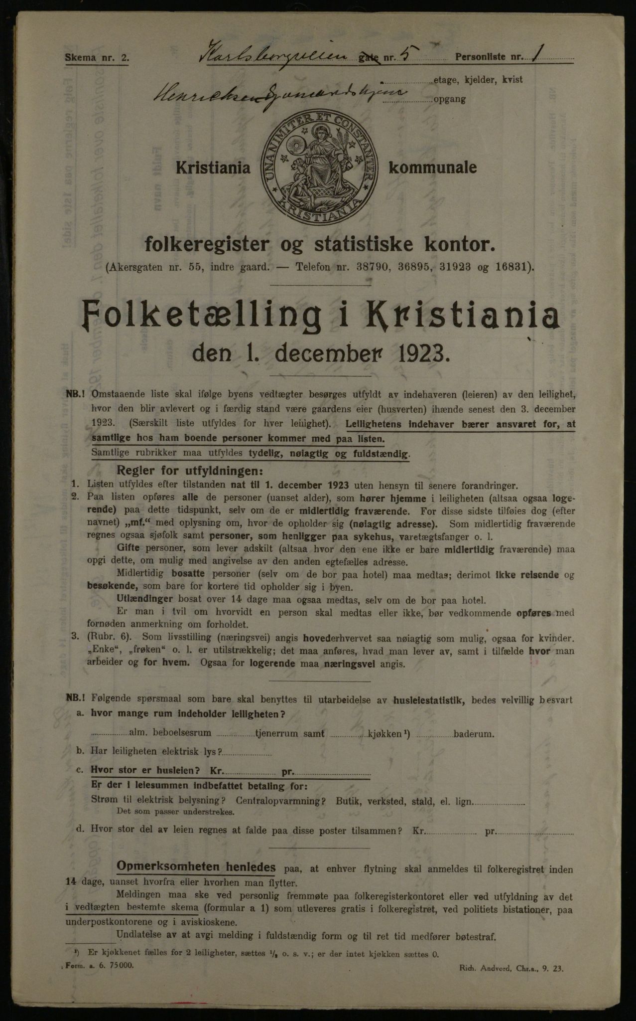 OBA, Municipal Census 1923 for Kristiania, 1923, p. 54619