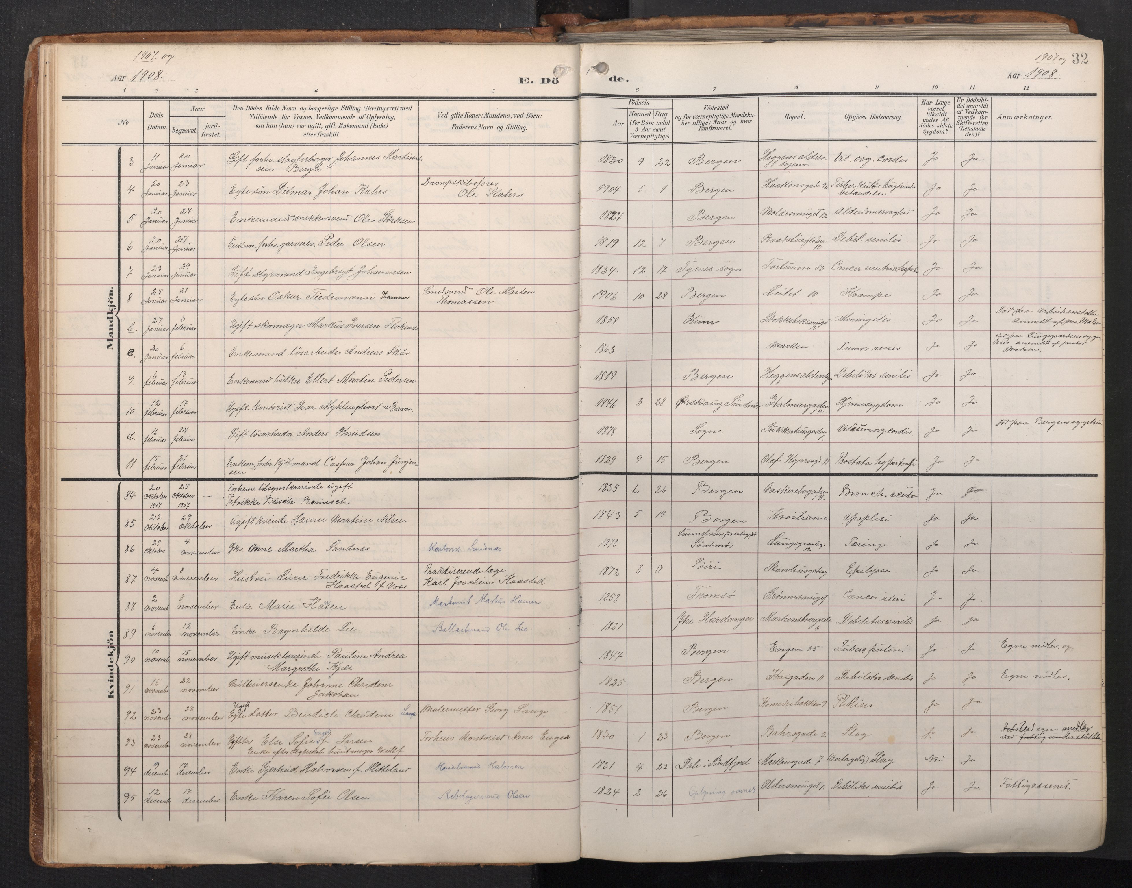 Domkirken sokneprestembete, AV/SAB-A-74801/H/Haa/L0044: Parish register (official) no. E 6, 1904-1946, p. 31b-32a