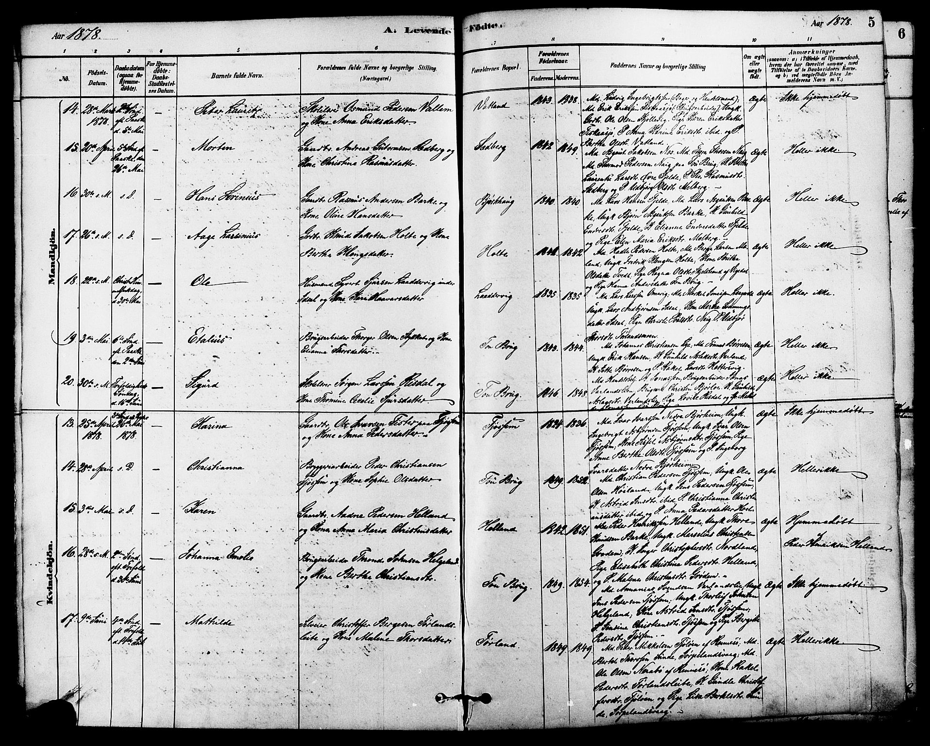 Strand sokneprestkontor, AV/SAST-A-101828/H/Ha/Haa/L0009: Parish register (official) no. A 9, 1877-1908, p. 5