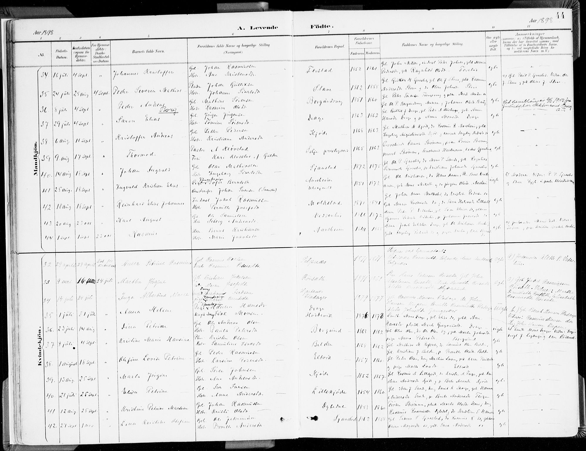 Selje sokneprestembete, AV/SAB-A-99938/H/Ha/Haa/Haab: Parish register (official) no. B 2, 1891-1907, p. 44