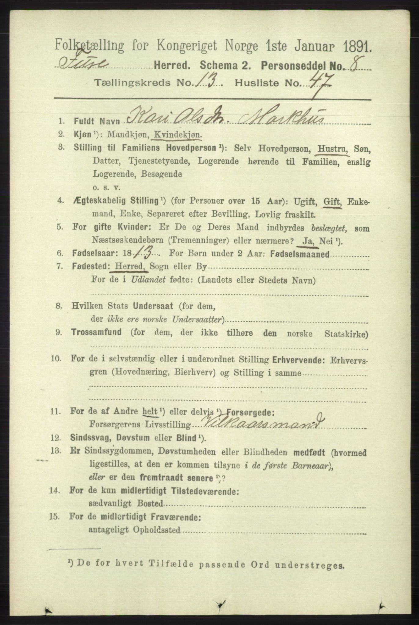 RA, 1891 census for 1241 Fusa, 1891, p. 3137
