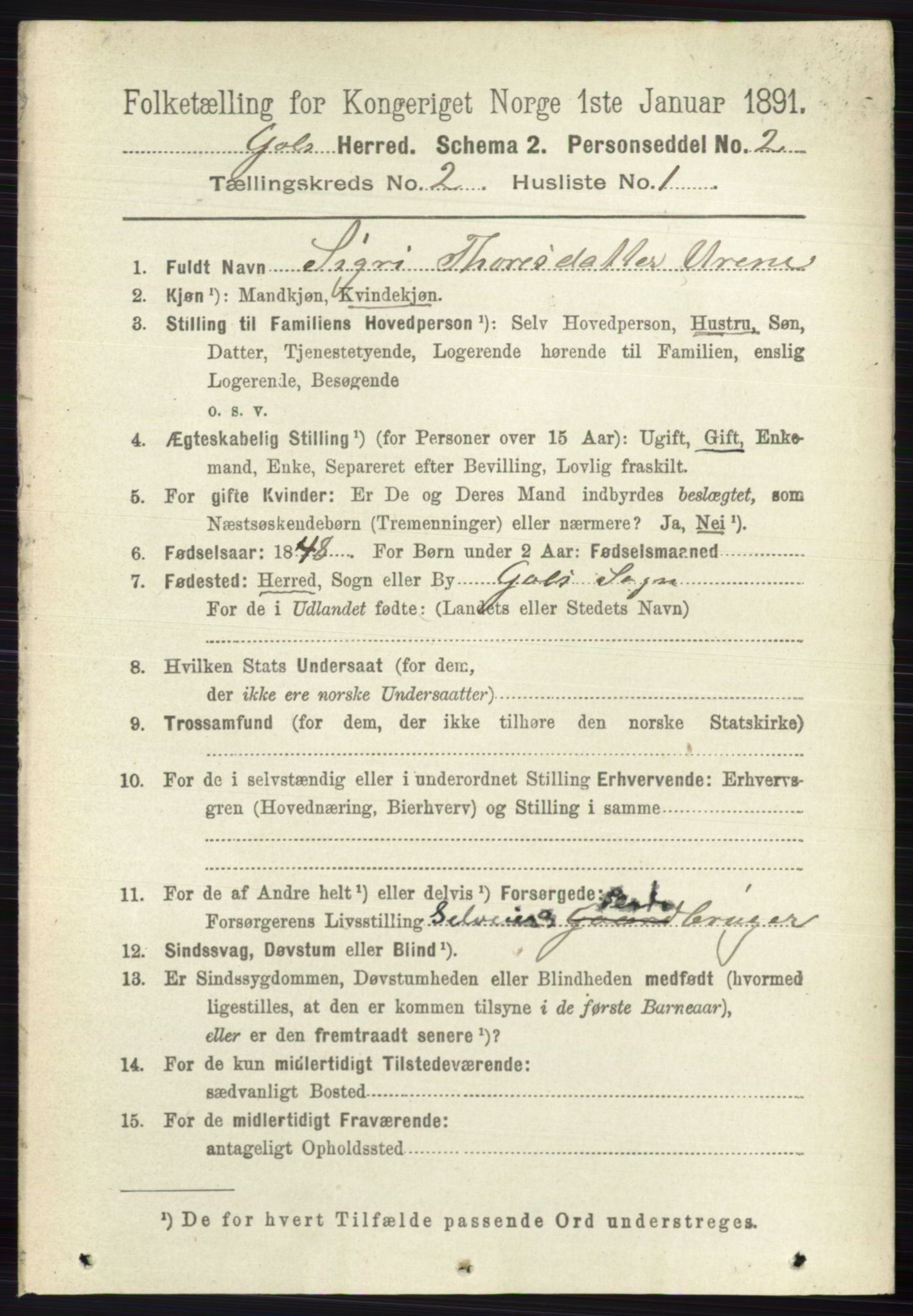 RA, 1891 census for 0617 Gol og Hemsedal, 1891, p. 715