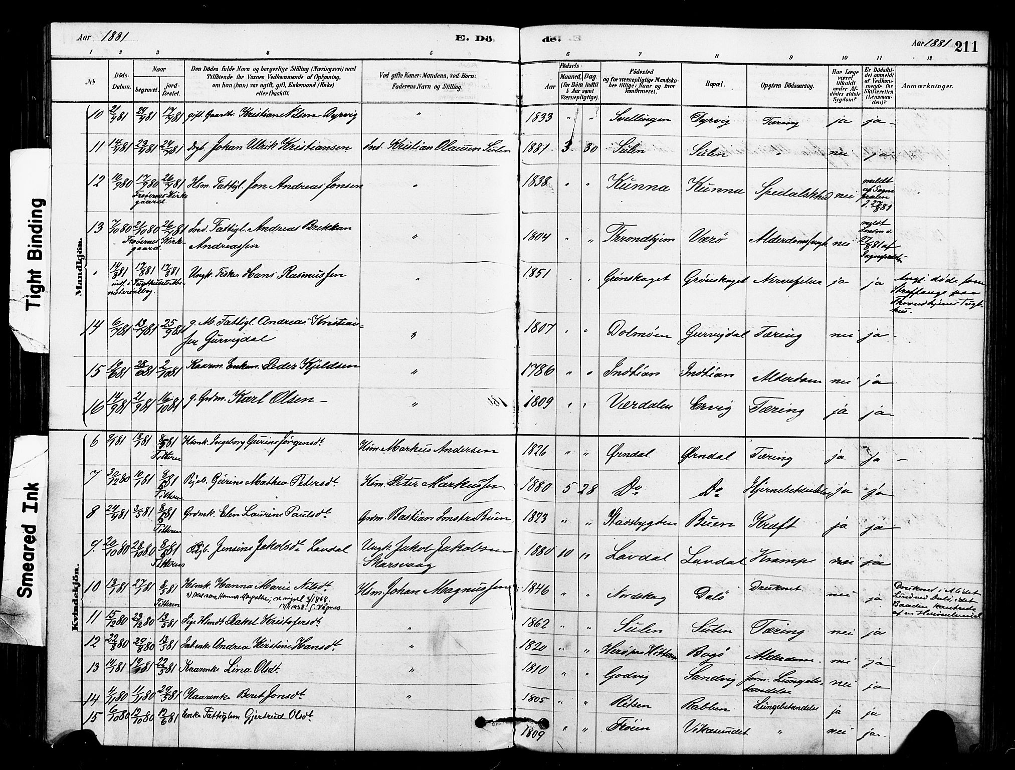 Ministerialprotokoller, klokkerbøker og fødselsregistre - Sør-Trøndelag, AV/SAT-A-1456/640/L0578: Parish register (official) no. 640A03, 1879-1889, p. 211