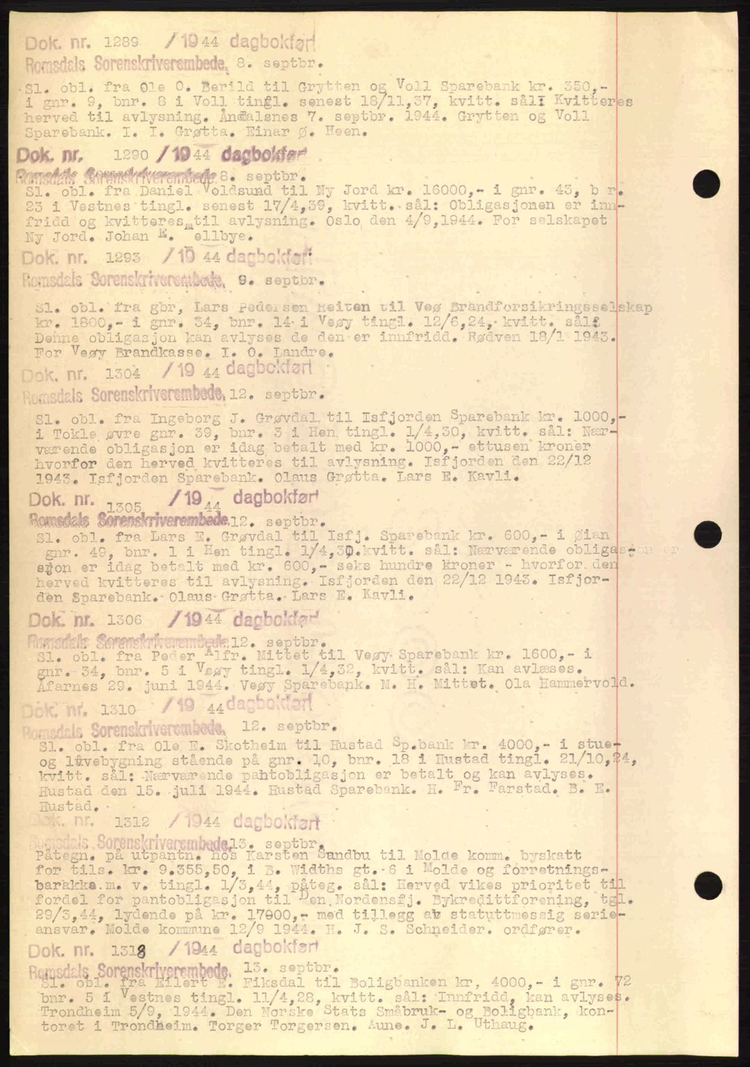 Romsdal sorenskriveri, AV/SAT-A-4149/1/2/2C: Mortgage book no. C1a, 1936-1945, Diary no: : 1289/1944