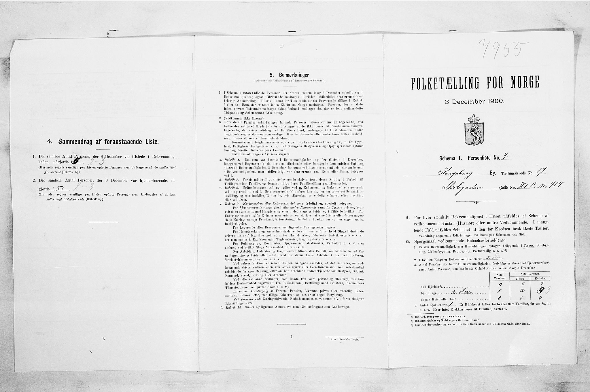 RA, 1900 census for Kongsberg, 1900, p. 3376