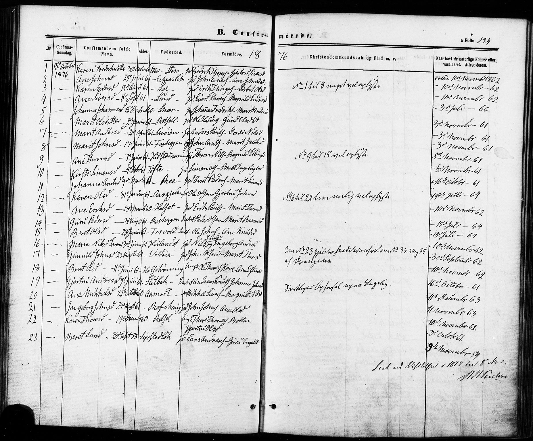 Ministerialprotokoller, klokkerbøker og fødselsregistre - Sør-Trøndelag, AV/SAT-A-1456/672/L0856: Parish register (official) no. 672A08, 1861-1881, p. 134