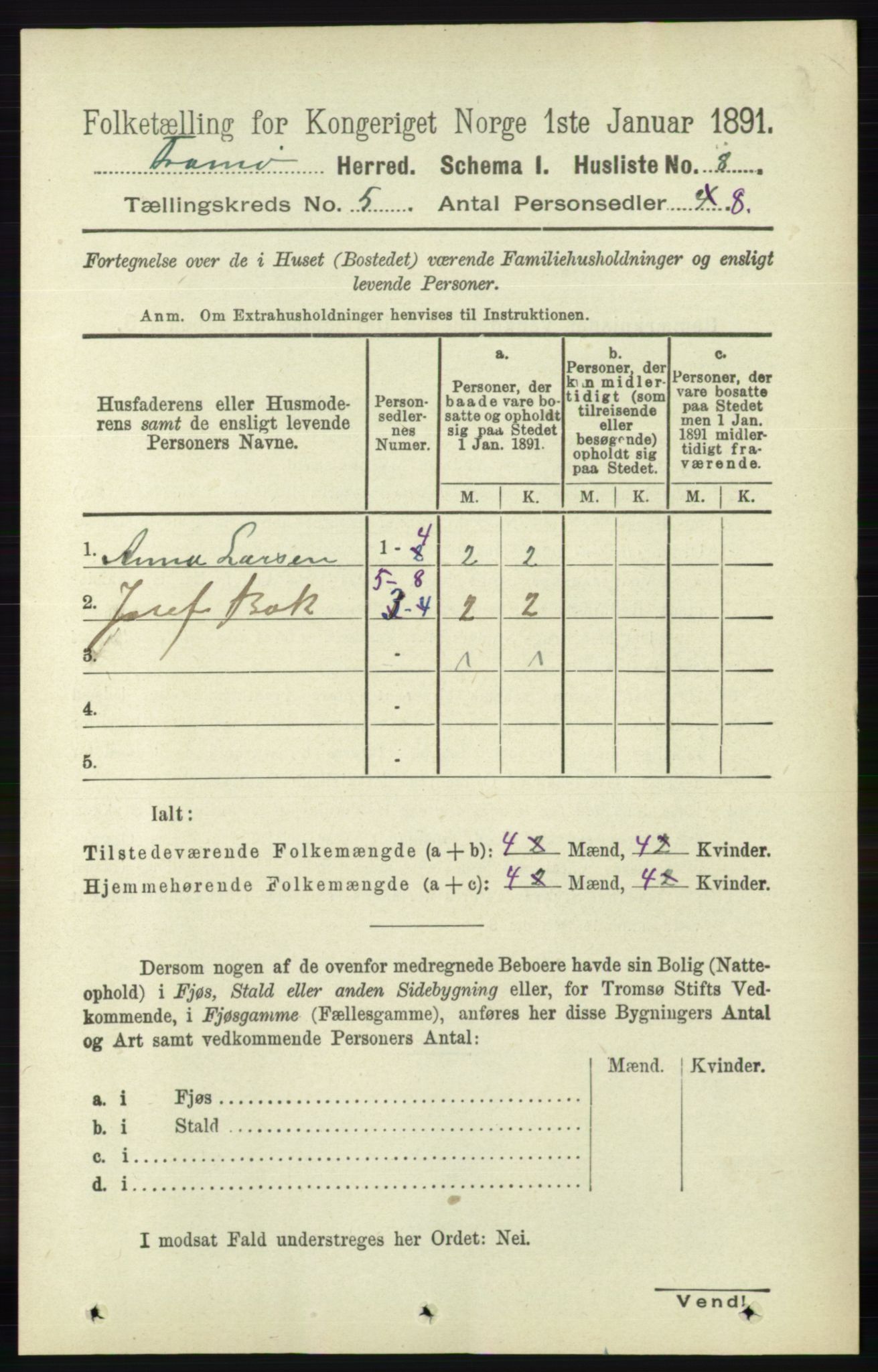 RA, 1891 census for 0921 Tromøy, 1891, p. 2078