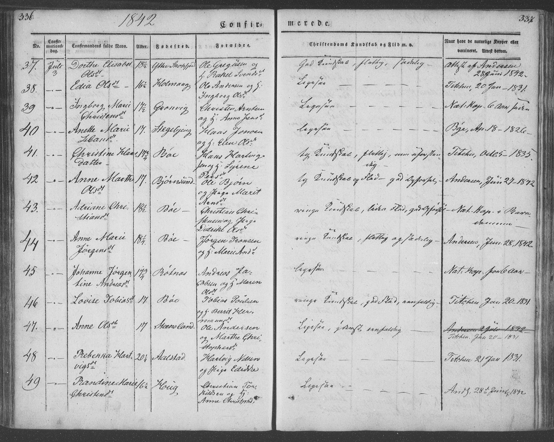 Ministerialprotokoller, klokkerbøker og fødselsregistre - Nordland, AV/SAT-A-1459/855/L0799: Parish register (official) no. 855A07, 1834-1852, p. 336-337