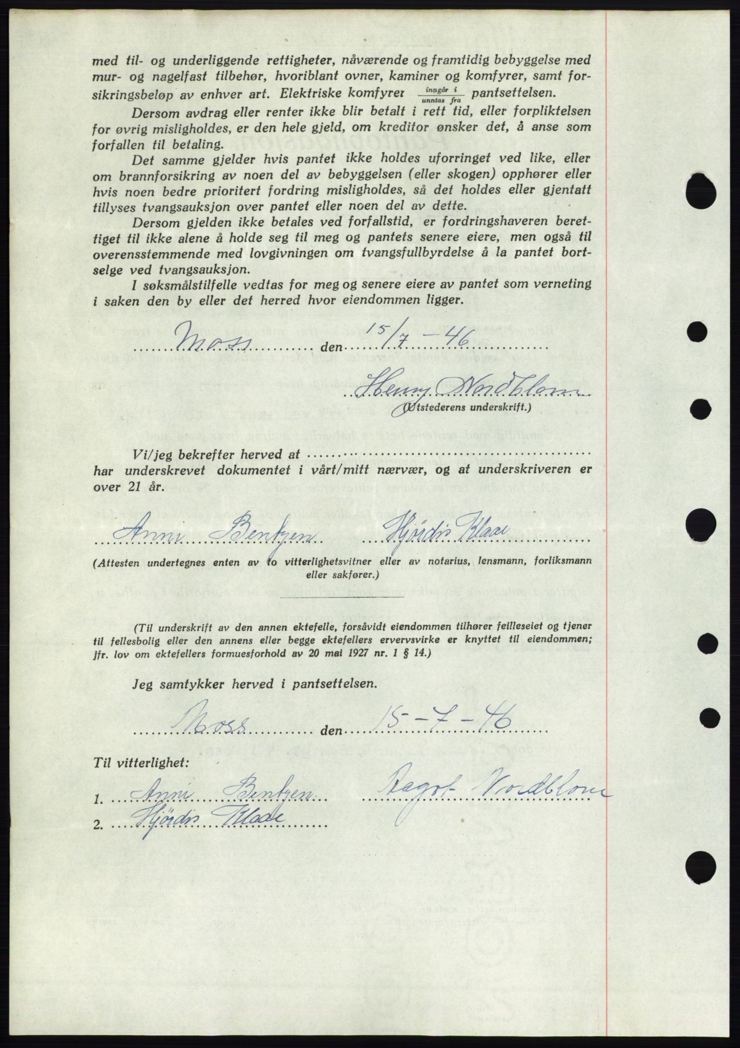 Moss sorenskriveri, SAO/A-10168: Mortgage book no. B15, 1946-1946, Diary no: : 1621/1946