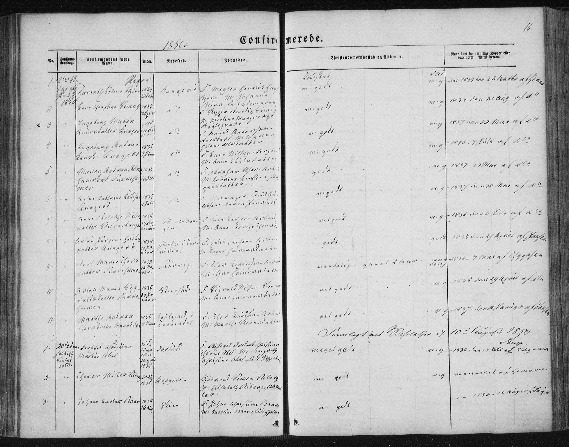 Kragerø kirkebøker, AV/SAKO-A-278/F/Fa/L0006: Parish register (official) no. 6, 1847-1861, p. 16