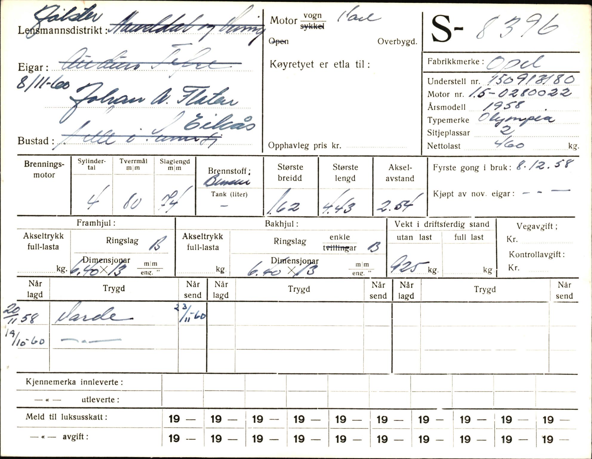 Statens vegvesen, Sogn og Fjordane vegkontor, AV/SAB-A-5301/4/F/L0006: Registerkort utmeldte Fjordane S8300-9500, 1930-1961, p. 156