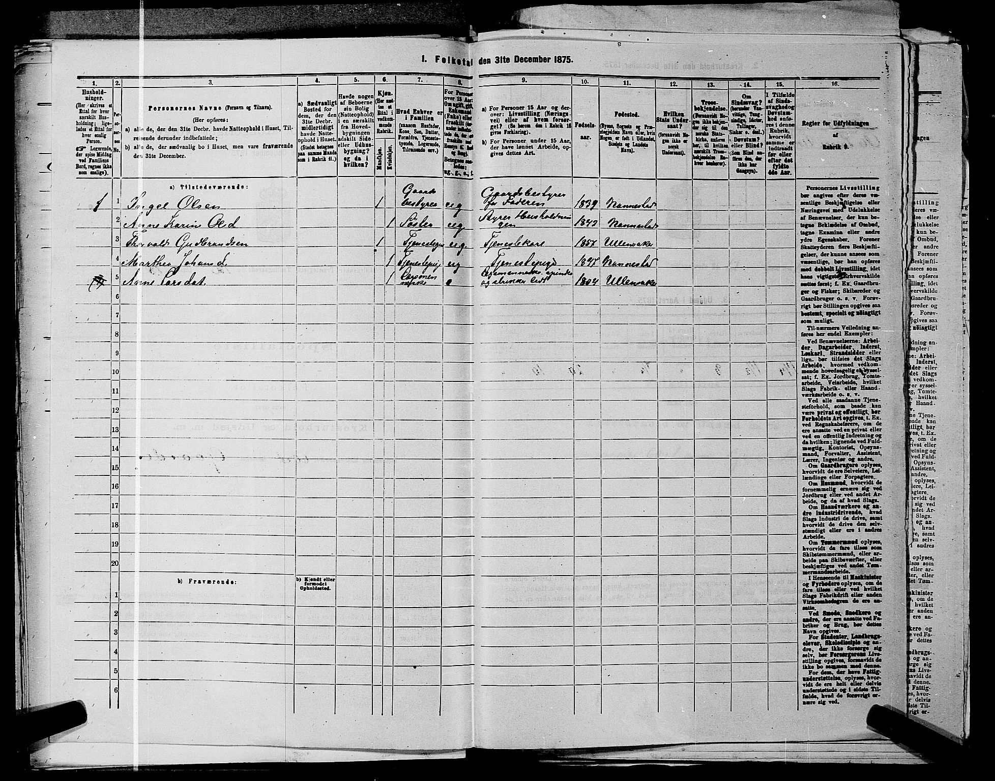 RA, 1875 census for 0235P Ullensaker, 1875, p. 1851