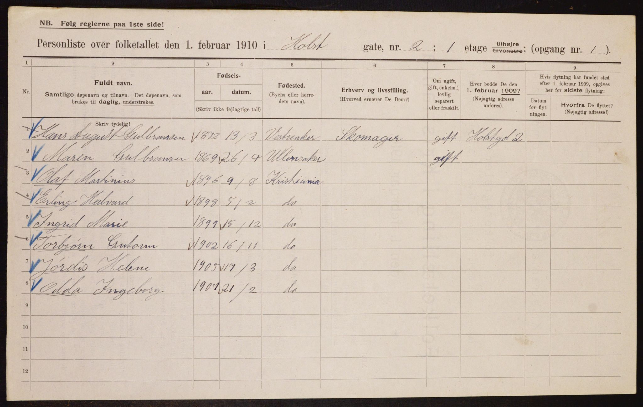 OBA, Municipal Census 1910 for Kristiania, 1910, p. 40158