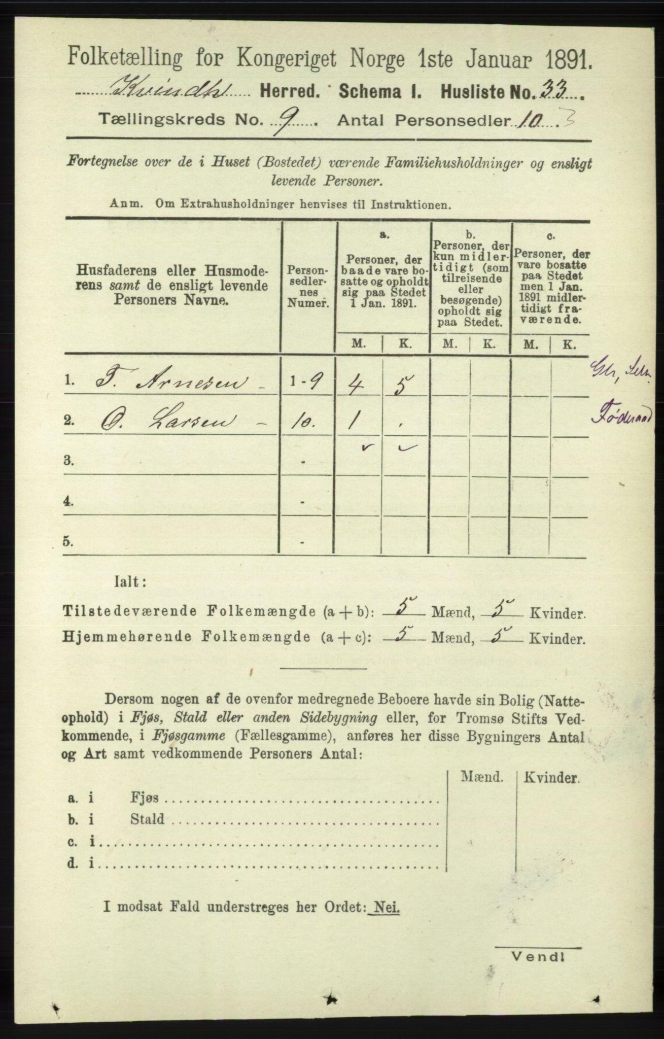 RA, 1891 census for 1224 Kvinnherad, 1891, p. 3297