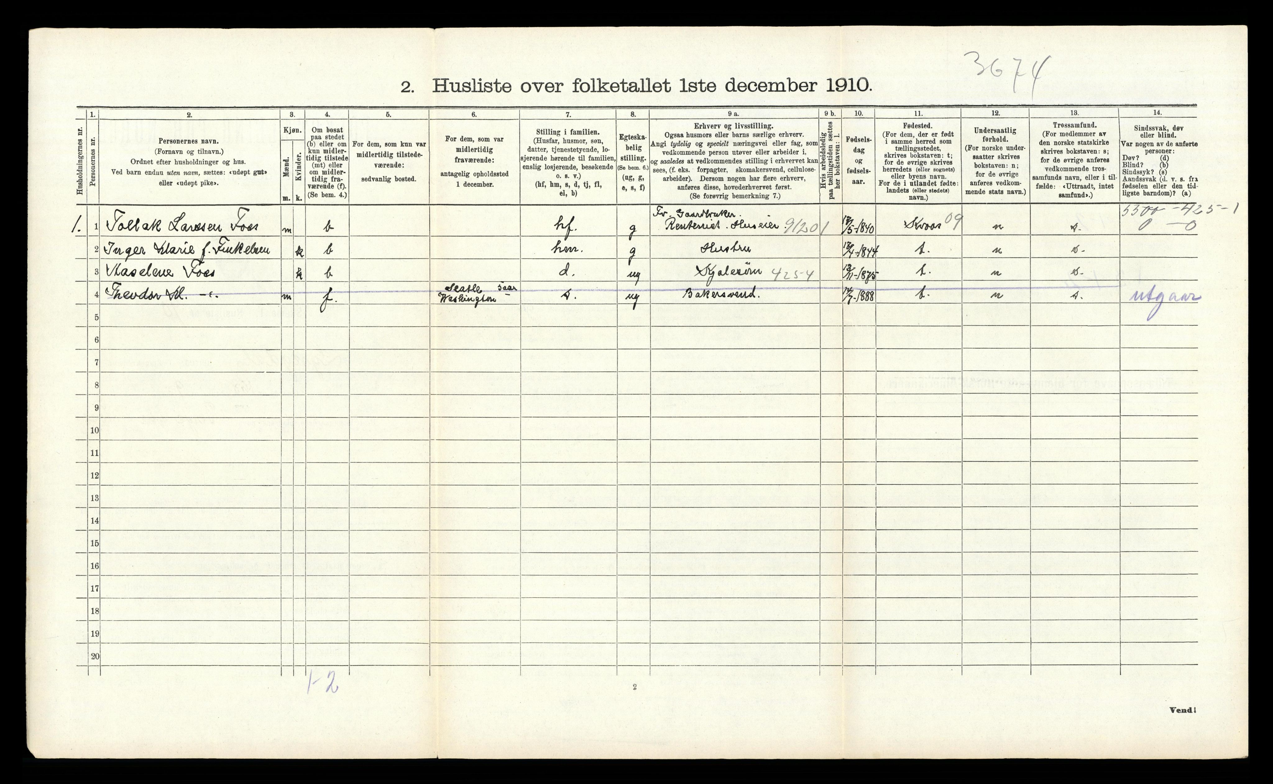 RA, 1910 census for Lyngdal, 1910, p. 1049