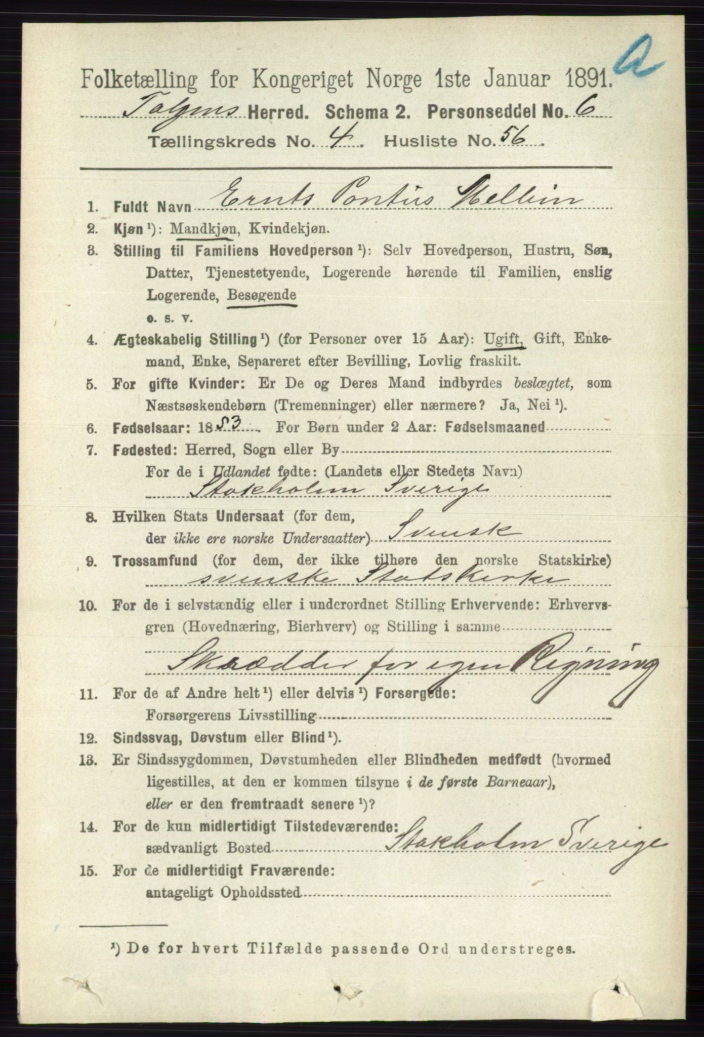 RA, 1891 census for 0436 Tolga, 1891, p. 1242