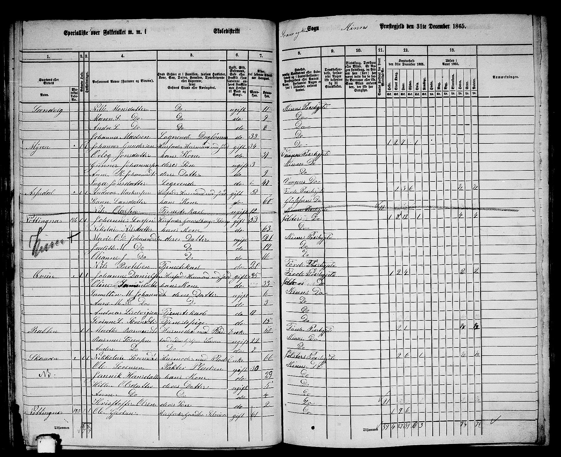 RA, 1865 census for Kinn, 1865, p. 80