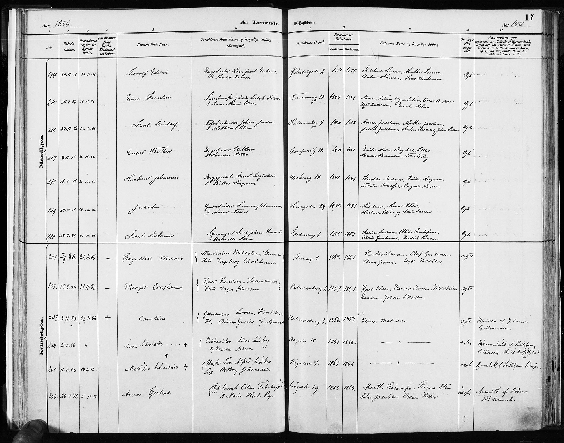 Kampen prestekontor Kirkebøker, AV/SAO-A-10853/F/Fa/L0003: Parish register (official) no. I 3, 1886-1892, p. 17