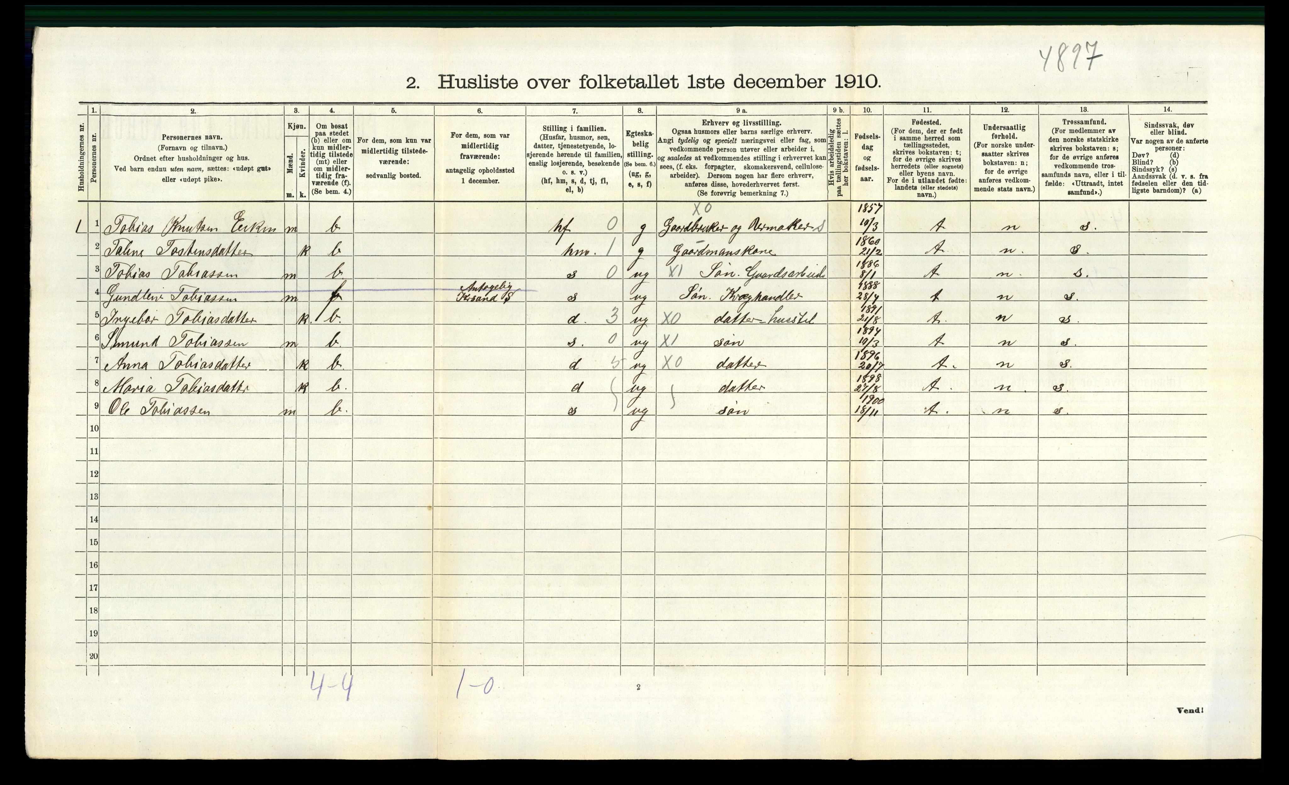 RA, 1910 census for Hægebostad, 1910, p. 768