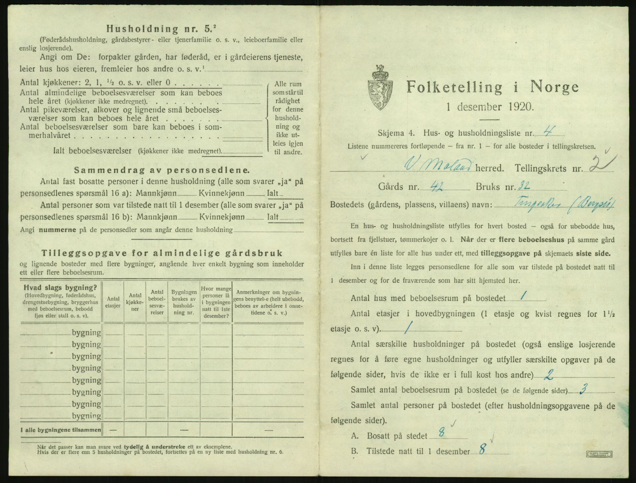 SAK, 1920 census for Vestre Moland, 1920, p. 315