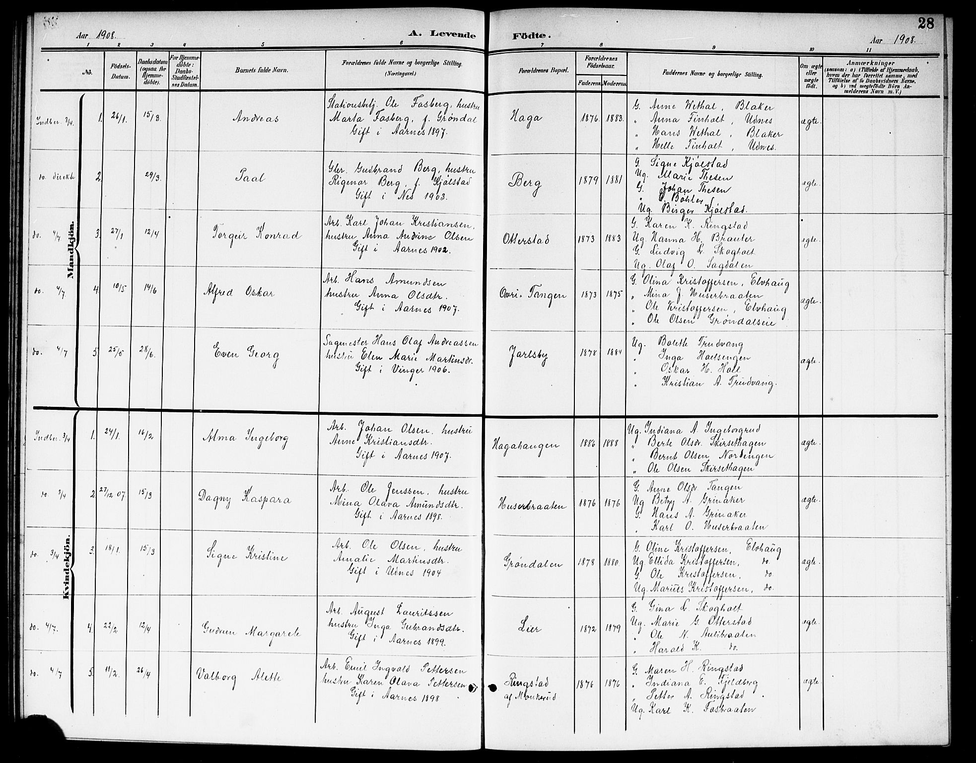 Nes prestekontor Kirkebøker, AV/SAO-A-10410/G/Gb/L0001: Parish register (copy) no. II 1, 1901-1917, p. 28