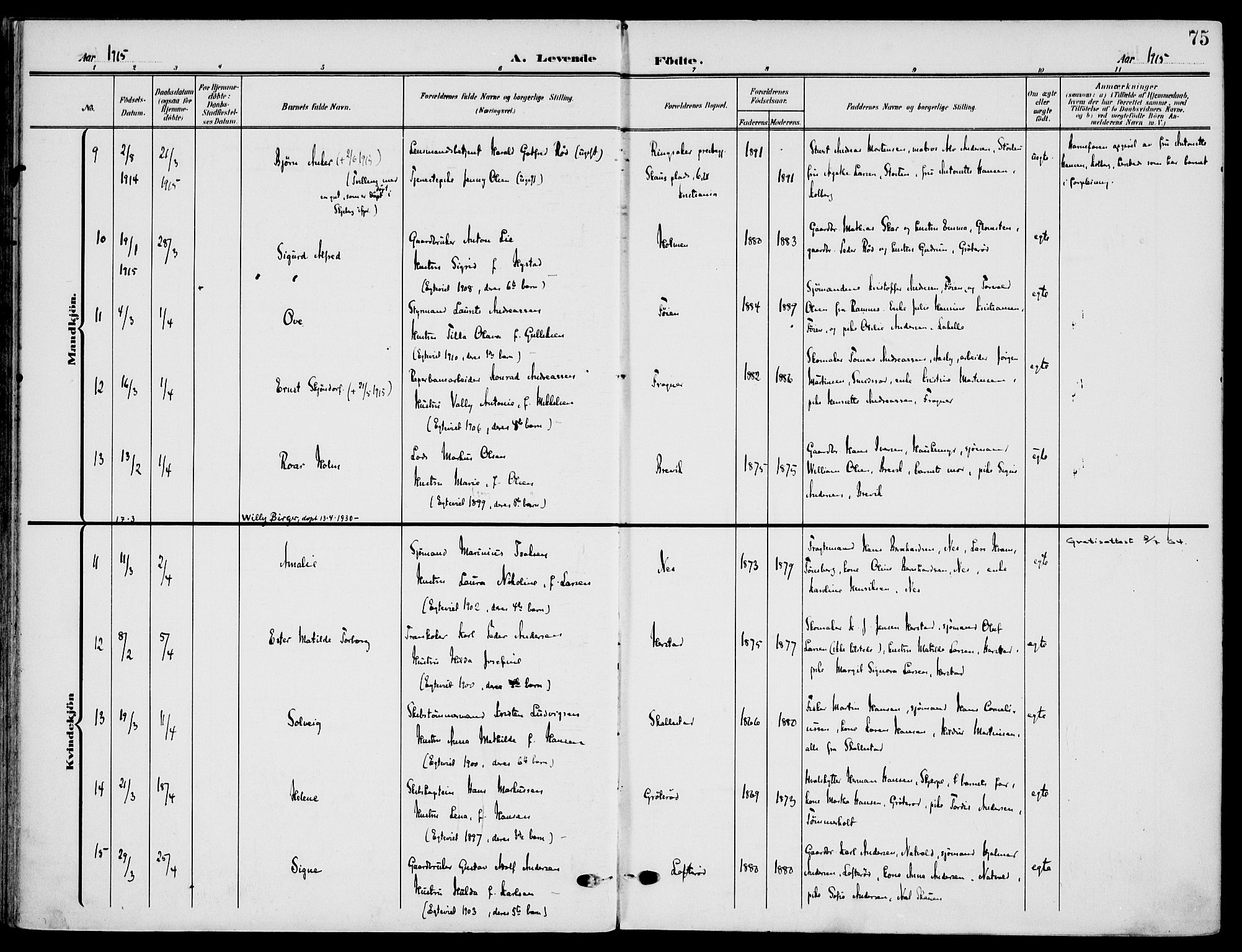 Nøtterøy kirkebøker, AV/SAKO-A-354/F/Fa/L0010: Parish register (official) no. I 10, 1908-1919, p. 75