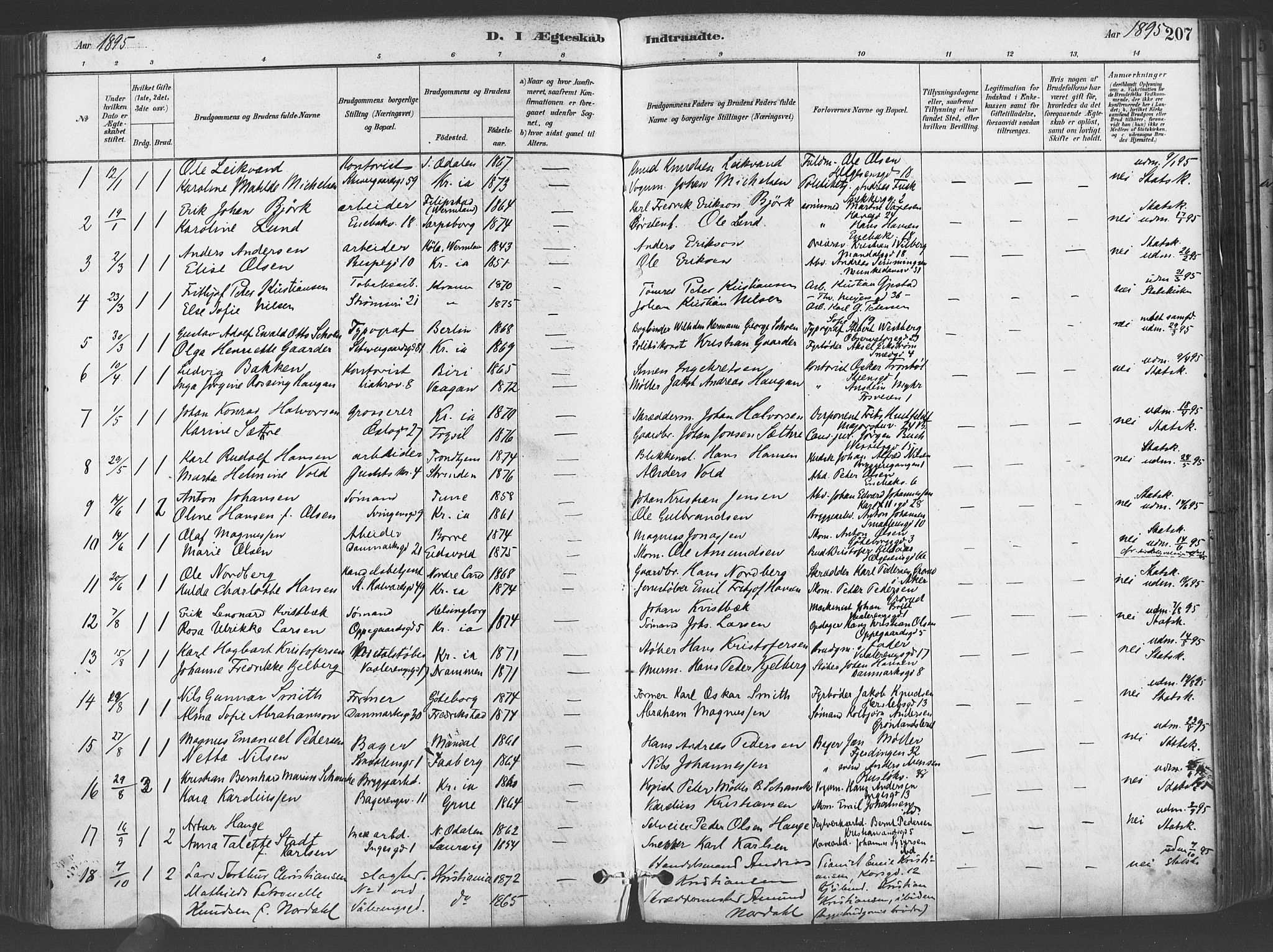 Gamlebyen prestekontor Kirkebøker, SAO/A-10884/F/Fa/L0006: Parish register (official) no. 6, 1881-1890, p. 207