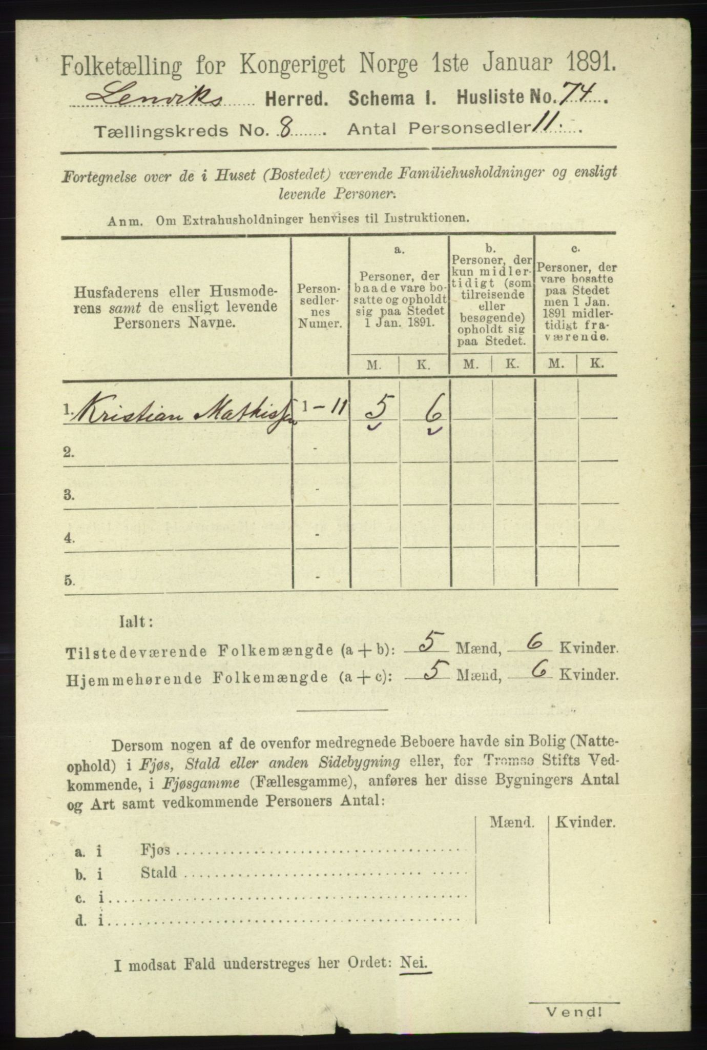 RA, 1891 census for 1931 Lenvik, 1891, p. 4383