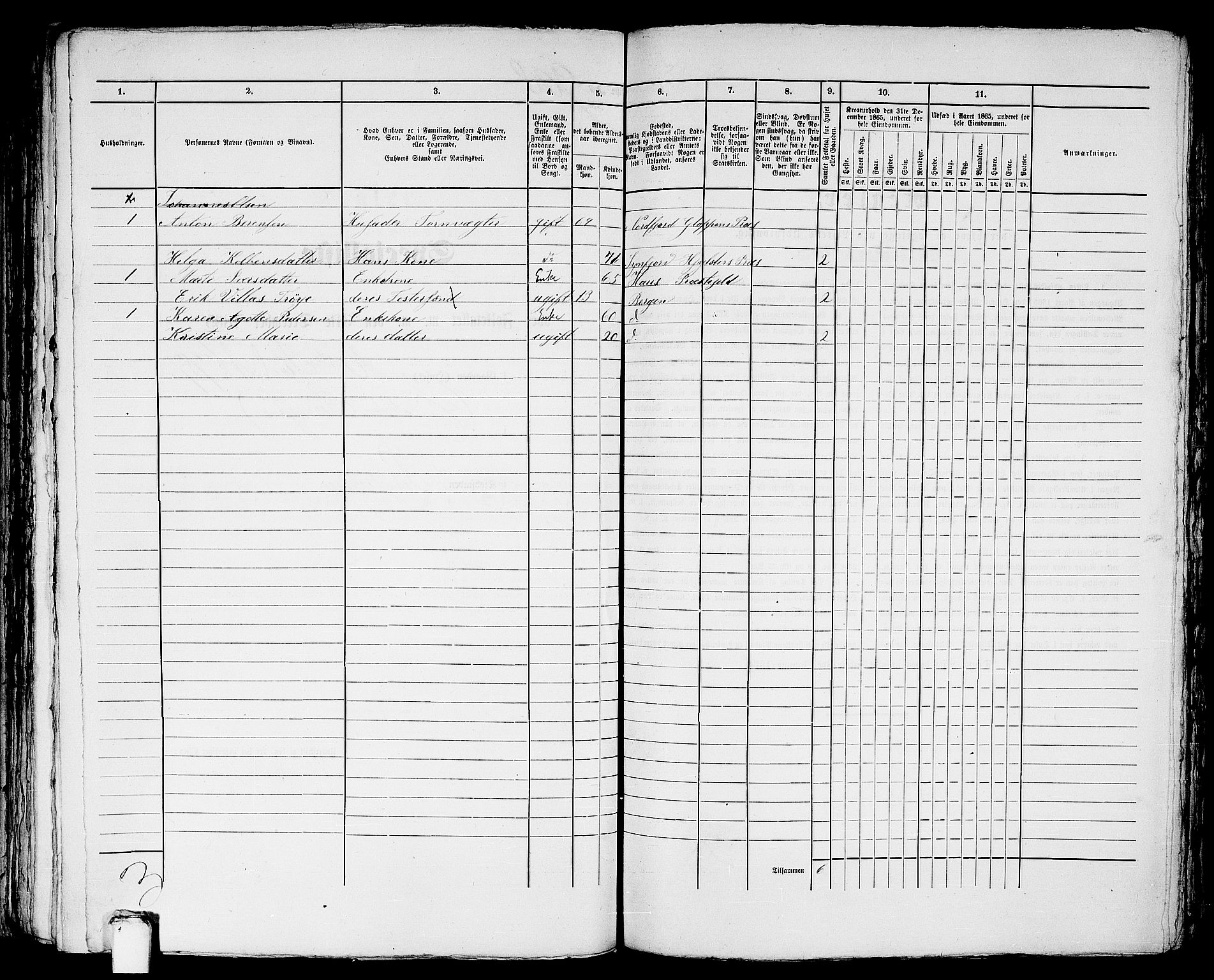 RA, 1865 census for Bergen, 1865, p. 1877