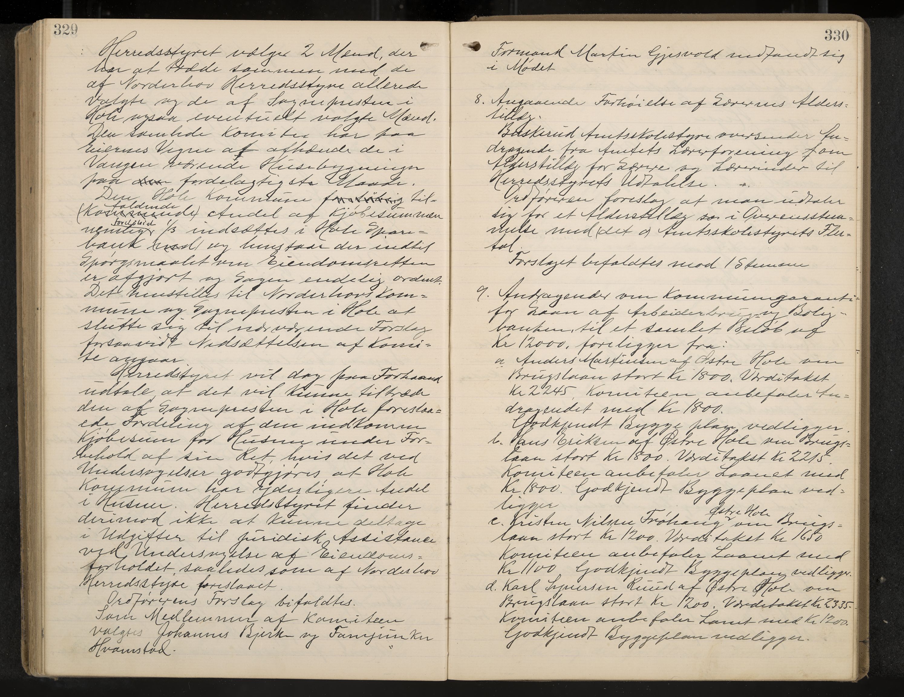 Hole formannskap og sentraladministrasjon, IKAK/0612021-1/A/Aa/L0004: Møtebok med register, 1902-1910, p. 329-330