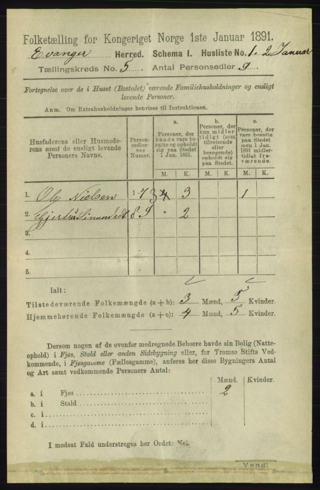 RA, 1891 census for 1237 Evanger, 1891, p. 1359