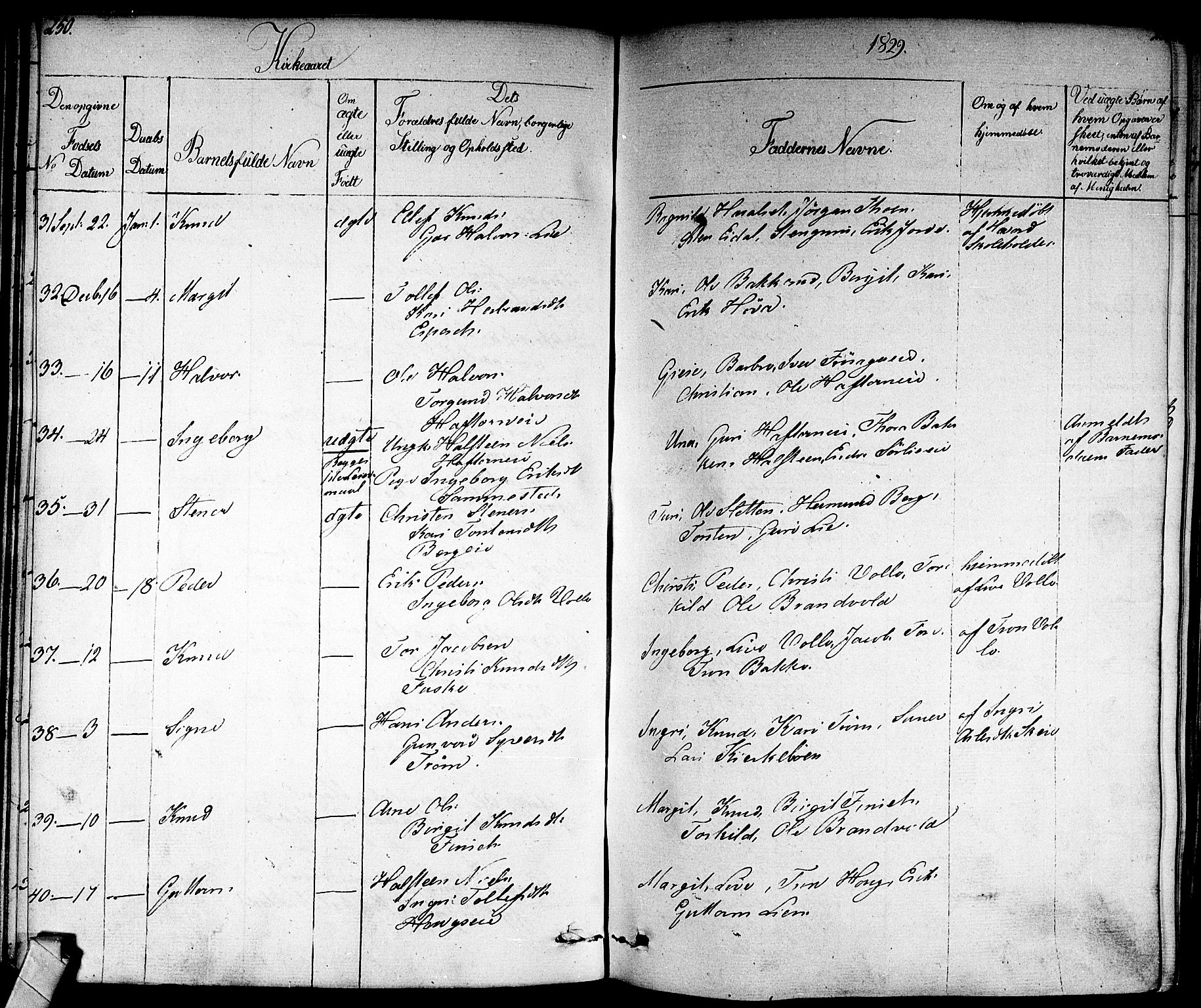 Nes kirkebøker, SAKO/A-236/F/Fa/L0008: Parish register (official) no. 8, 1824-1834, p. 250-251