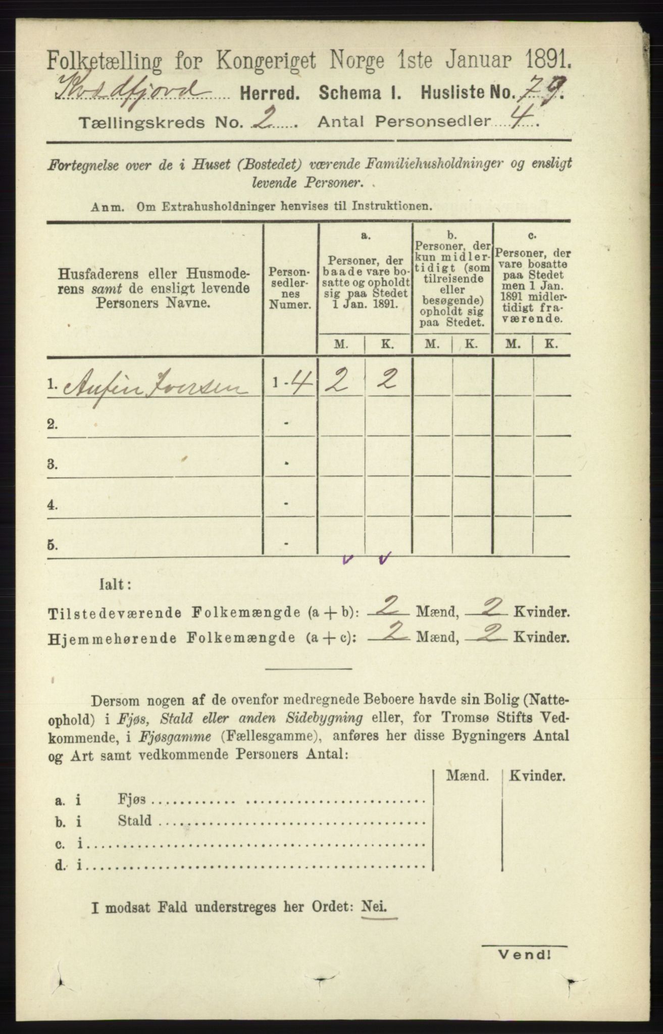 RA, 1891 census for 1911 Kvæfjord, 1891, p. 706