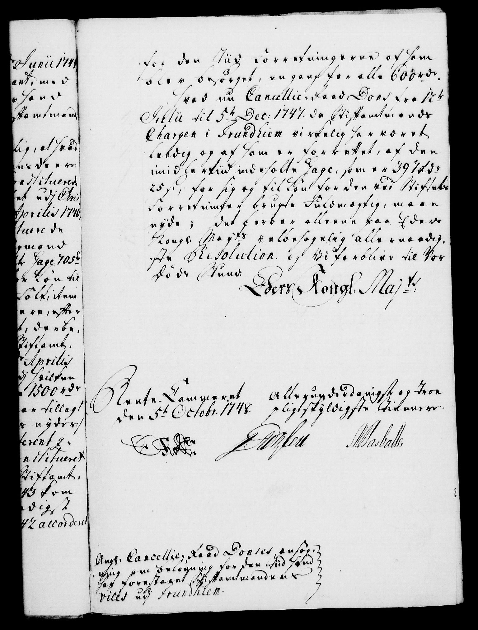 Rentekammeret, Kammerkanselliet, AV/RA-EA-3111/G/Gf/Gfa/L0030: Norsk relasjons- og resolusjonsprotokoll (merket RK 52.30), 1748, p. 527