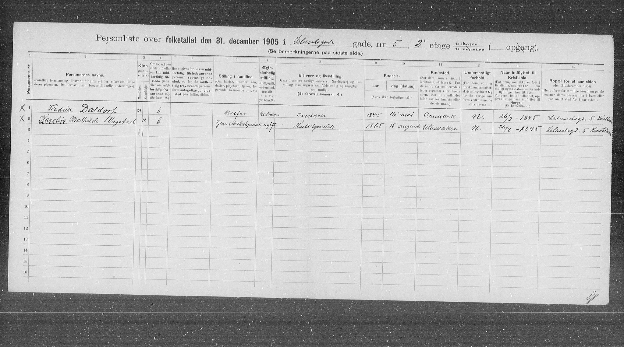 OBA, Municipal Census 1905 for Kristiania, 1905, p. 23465