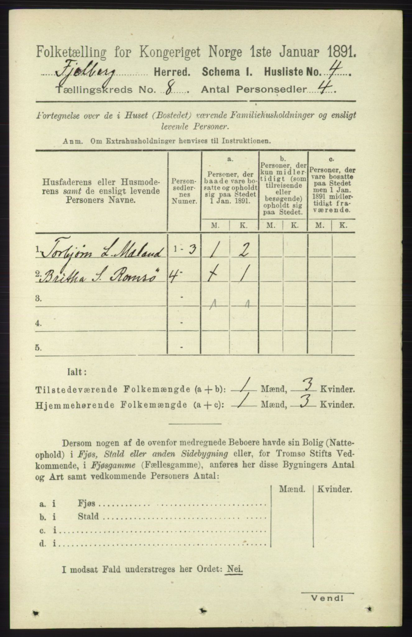 RA, 1891 census for 1213 Fjelberg, 1891, p. 2872