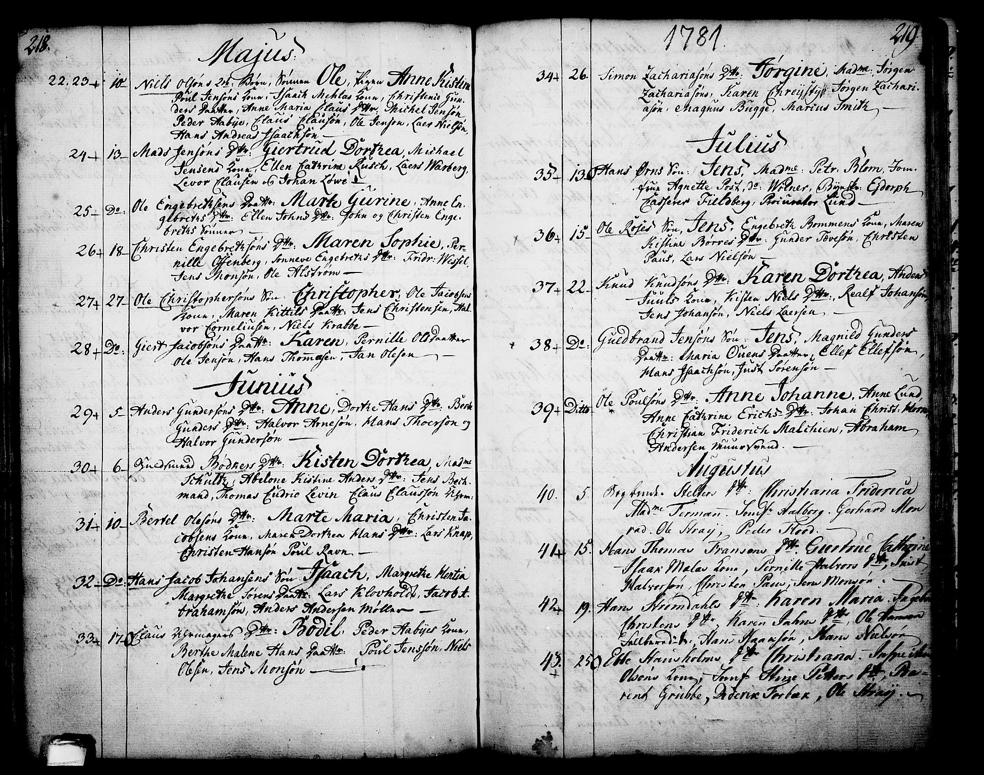 Skien kirkebøker, SAKO/A-302/F/Fa/L0003: Parish register (official) no. 3, 1755-1791, p. 218-219