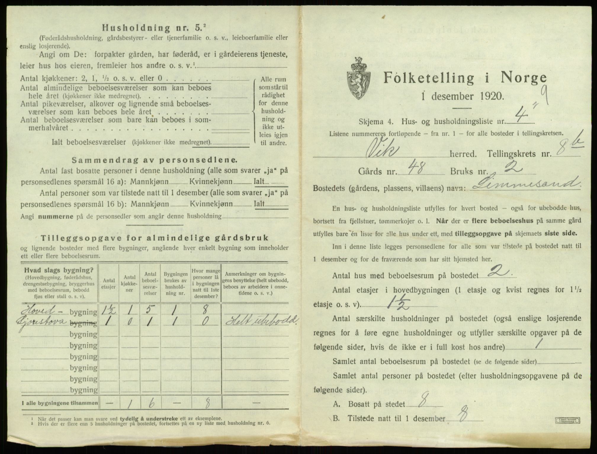 SAB, 1920 census for Vik, 1920, p. 897